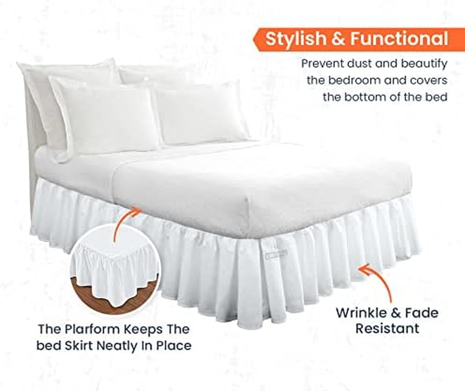 53Cm(21") Drop King-Single Size White Ruffled Bed Skirt Split Corner Pleated Style Easy Fit Easy Care Fade & Wrinkle Resistant-Cotton Micorfiber Made image number 6