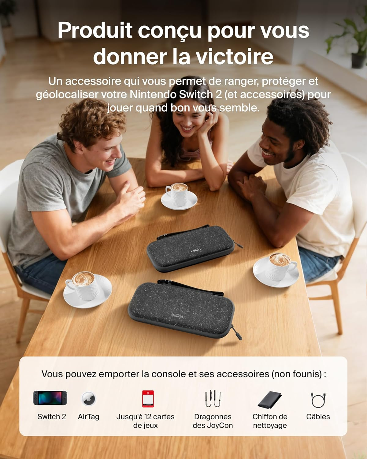 Belkin Gaming Nintendo Switch 2 Tasche Mit F&auml;chern F&uuml;r Airtag Und Game-Karten &ndash; Leichtes Hartschalen-Case Mit Weichem Futter F&uuml;r Reisen, Gaming Reisezubeh&ouml;r &ndash; Anthrazit - Charcoal image number 6