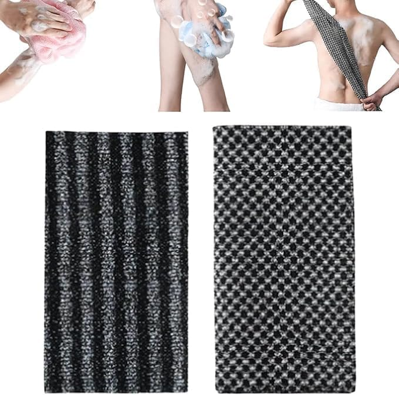 2Pack Sima Exfoliating Towel,Long Back Towel Exfoliating Bath Towel,Japanese Exfoliating Towel,Body Wash Towel Strong Shower Bath Japanese Back Scrubber Great Lathers Exfoliating Cleansing (Black)
