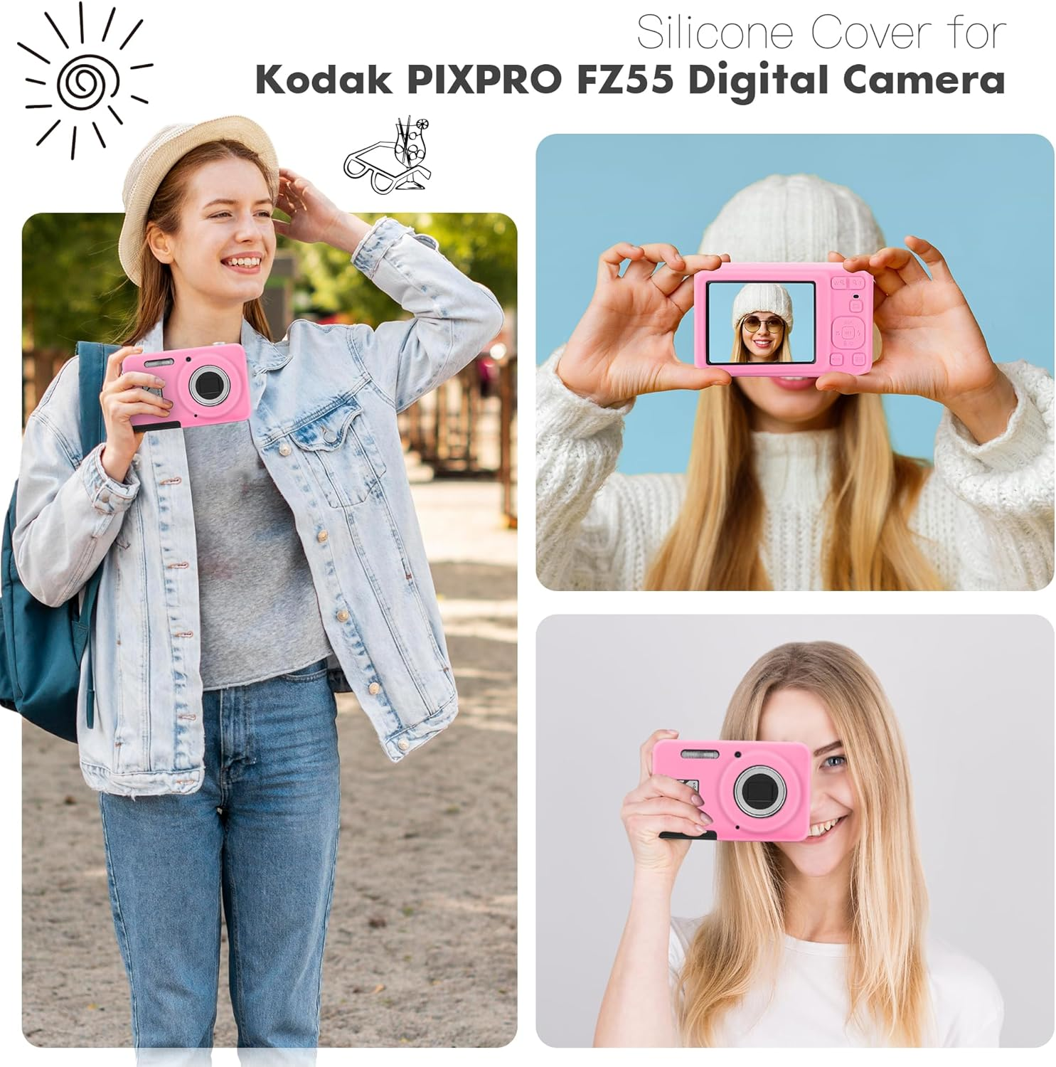 EUGOOCX Silicone Camera Case Compatible with Kodak PIXPRO FZ55, Soft Silicone Cover Anti-Scratch Digital Camera Protective Sleeve (Pink) - Gray image number 4