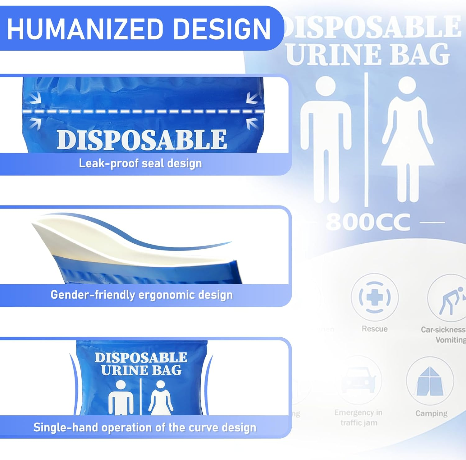 Disposable Urine Bag, 12 PCS 800Ml Travel Pee Bags, Emergency Urine Bags, Travel Johns Disposable Urinals, Vomit Bags for Travel, Portable Female Urinal, for Men Women Kids Children Patient Old People