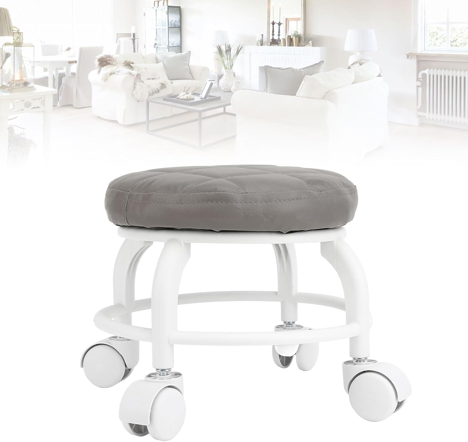 Pedicure Stool PU Leather, Low Rolling Stool, Garage Stool with Wheels, Low Roller Seat, Mute Wheel Swivel Roller Chair for Home Office Shop (Orange)