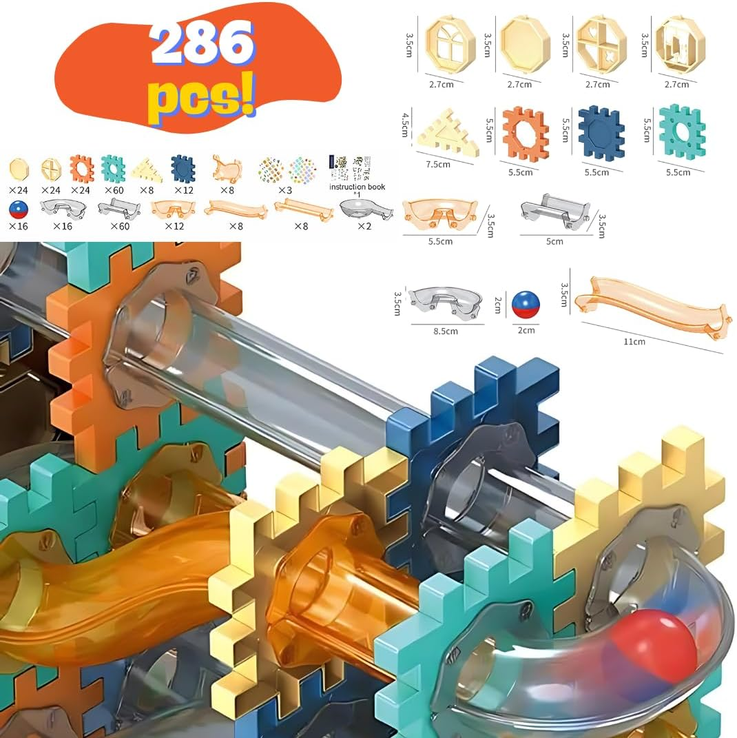 Onau. Toddler Toys: 286Pcs Ball Run Maze Adventure Non-Magnetic Set, Kids Toys for Developmental Play, Building & Construction Toys for Ages 3-12, 3D Montessori Blocks with 16 Marbles, STEM Learning image number 3