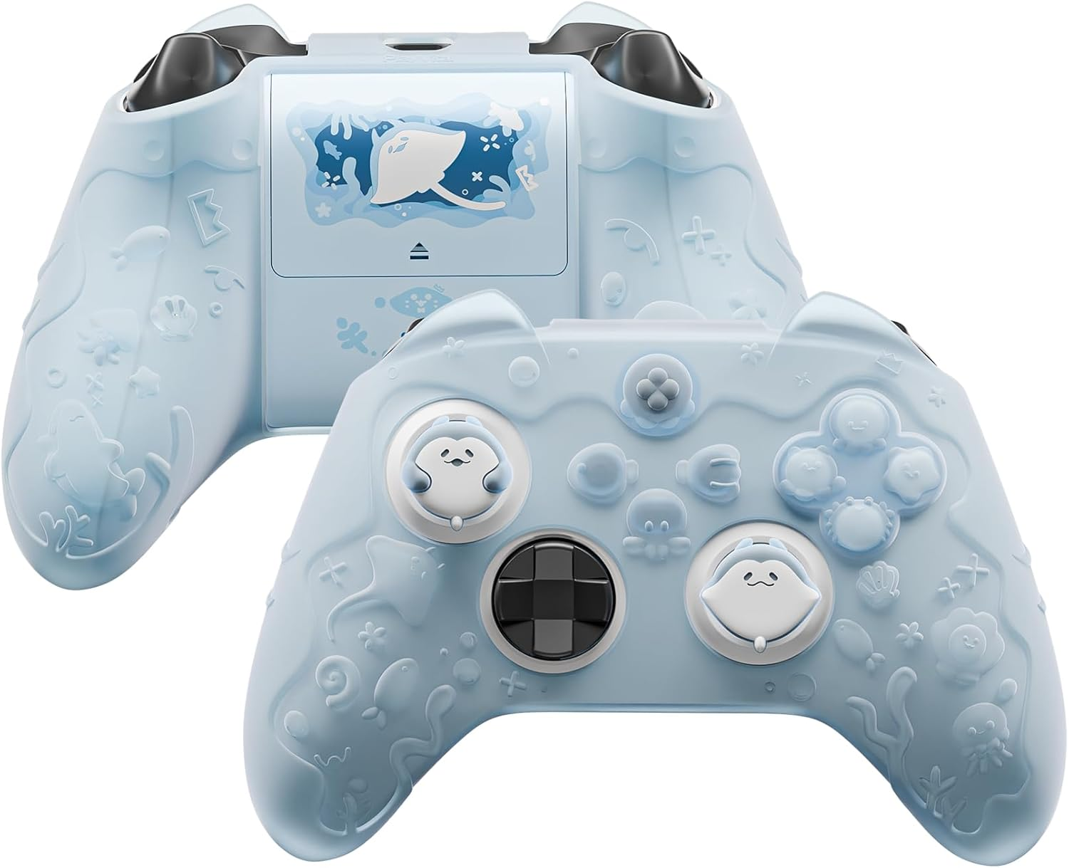 Playvital for Xbox Series X/S Controller Silicone Cover, Cute Ocean Whisper Series Semi-Clear Silicone Skin Grip for Xbox Core Wireles Controller with Thumb Grip & Sticker, Full Protection -Peach Pink