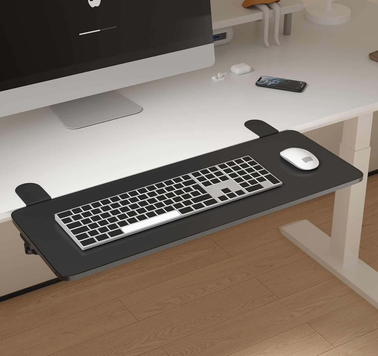 WYJREES Ergonomics Desk Extender Tray,30"X9.9" Table Mount Arm Rest Shelf,90&deg; Foldable Keyboard Tray Platform,Clamp on Computer Arm Rest for Desk,Desk Extension for Office Home Desks,White