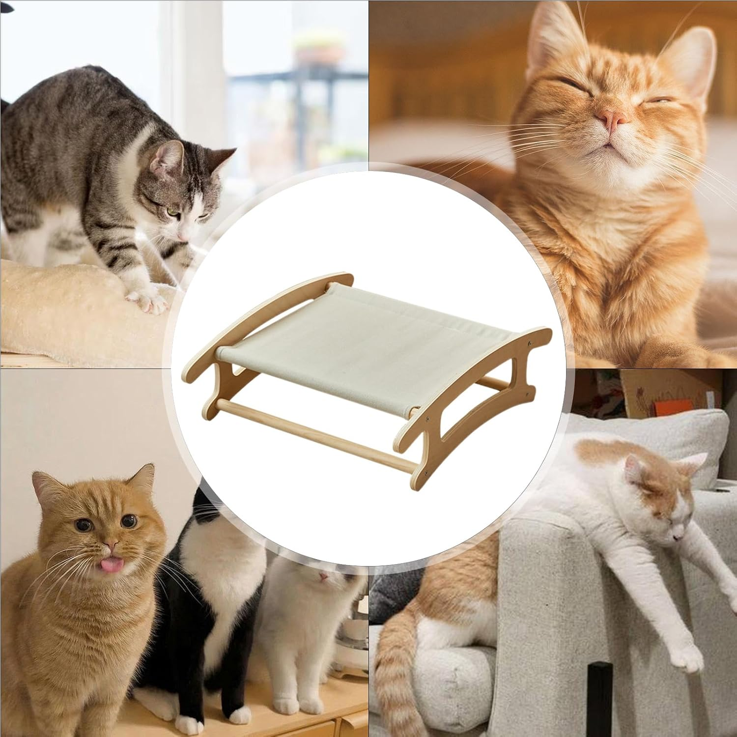 Raised Cat Bed, Removable Wooden Cat Hammock, Lightweight Space-Saving Pet Bed, Indoor Cats Hammock Bed for Playing, Climbing, Relaxing