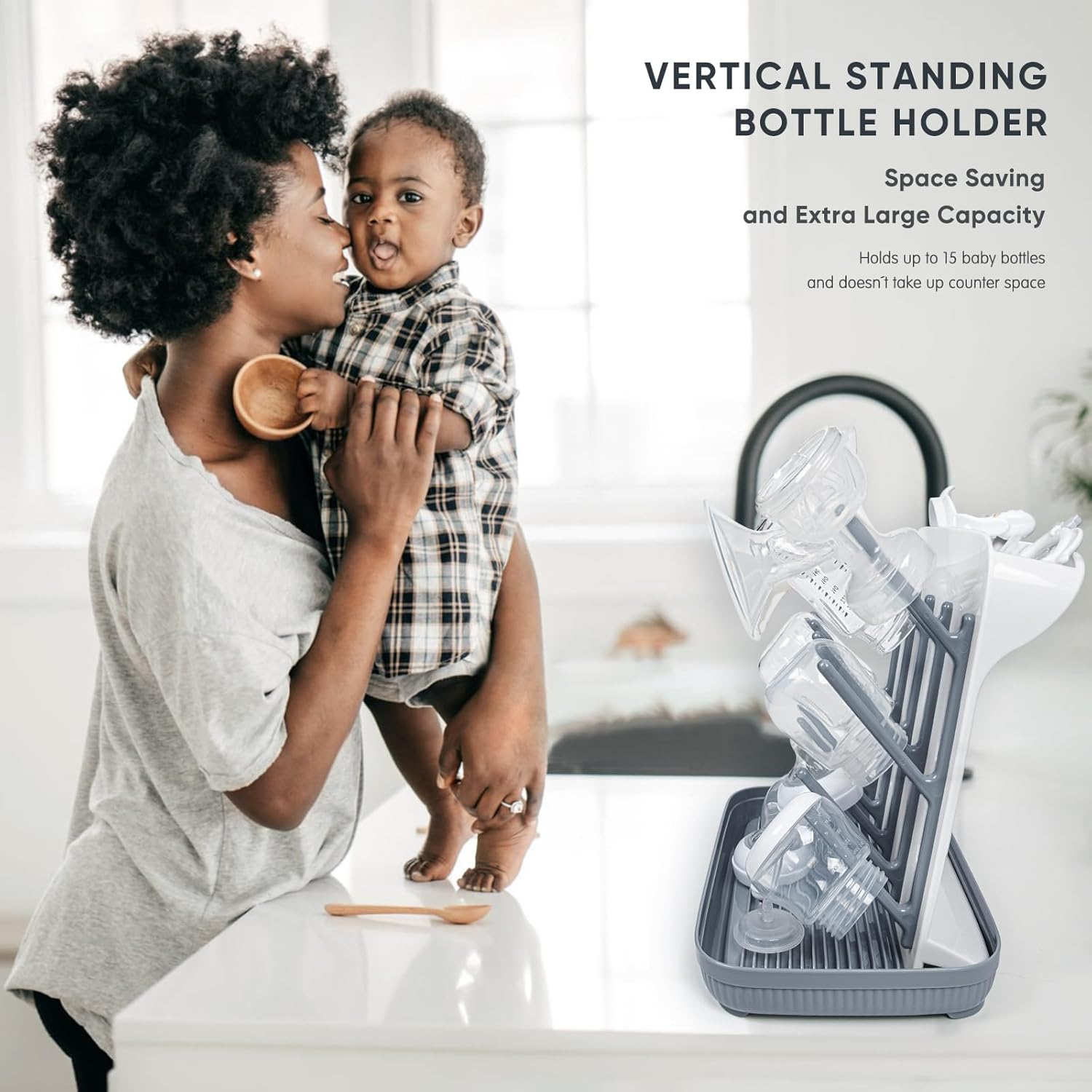 Termichy Baby Bottle Drying Rack: Large Vertical Bottle Dryer Rack Holder - Space Saving Standing Drying Rack for Baby Bottles and Pump Part Cleaning (Gray) image number 6