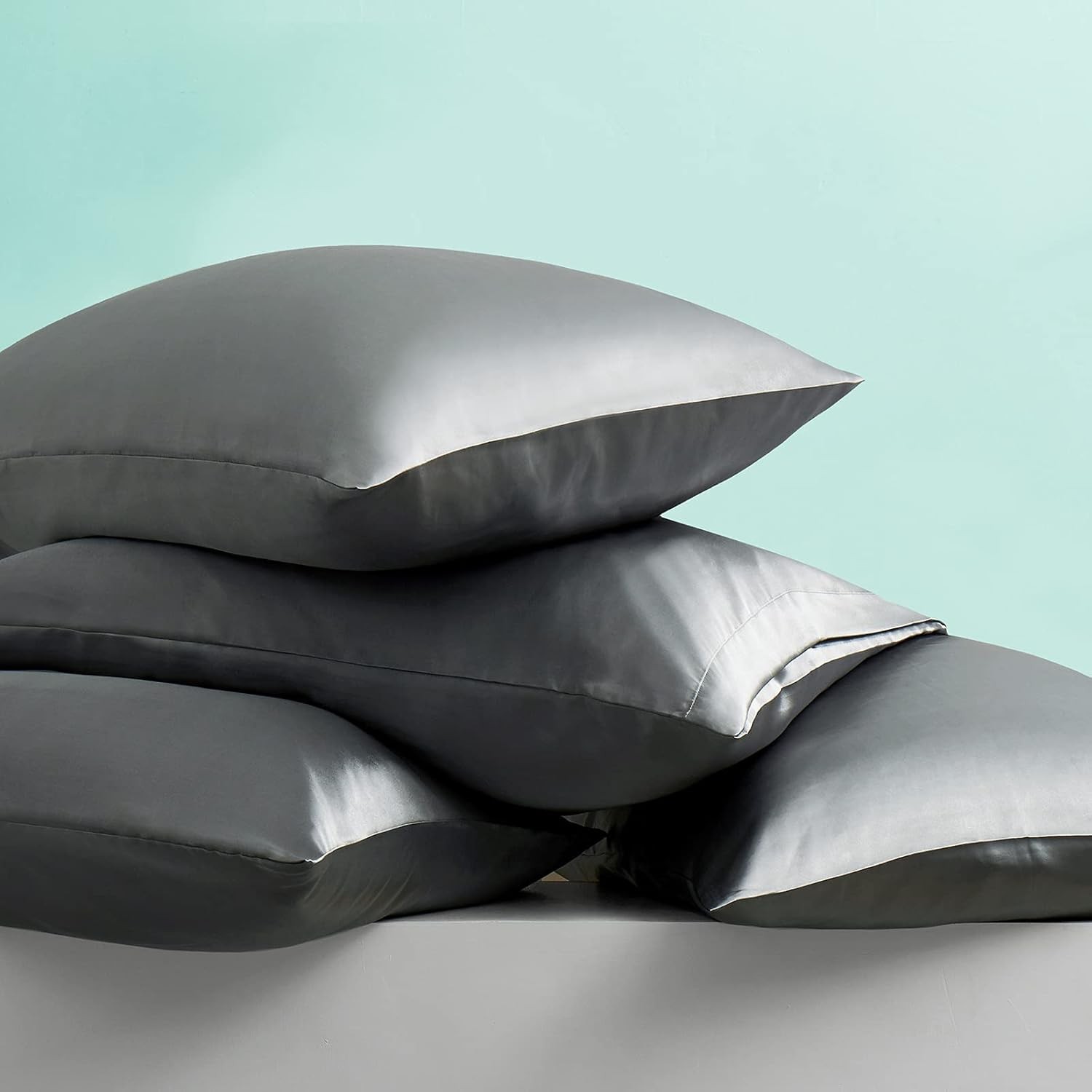 Ersmak 7 Pieces Satin Sheets Set Queen Size, Luxury Silky Grey Satin Bed Sheets Set with 1 Deep Pocket Fitted Sheet, 1 Soft Flat Sheet, 4 Queen Pillowcases and 1 Body Pillowcase image number 3