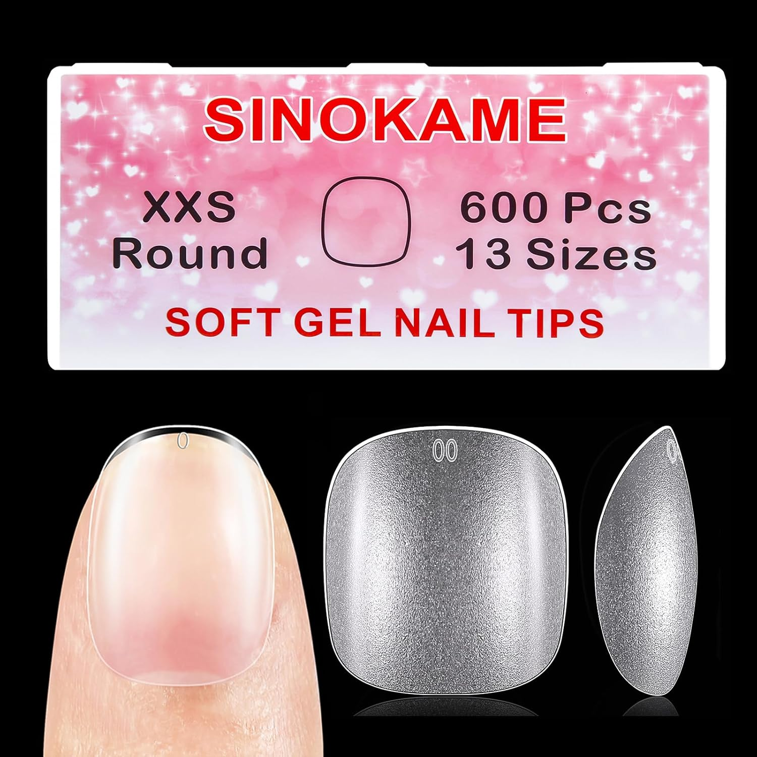 Extra Extra Short round Gel Nail Tips, SINOKAME Extra Short Press on Fake Nails Clear Round, Full Matte No File Small Petite Child Size Nails for Nail Extension,600 Pcs 13 Sizes with Refills 4&5