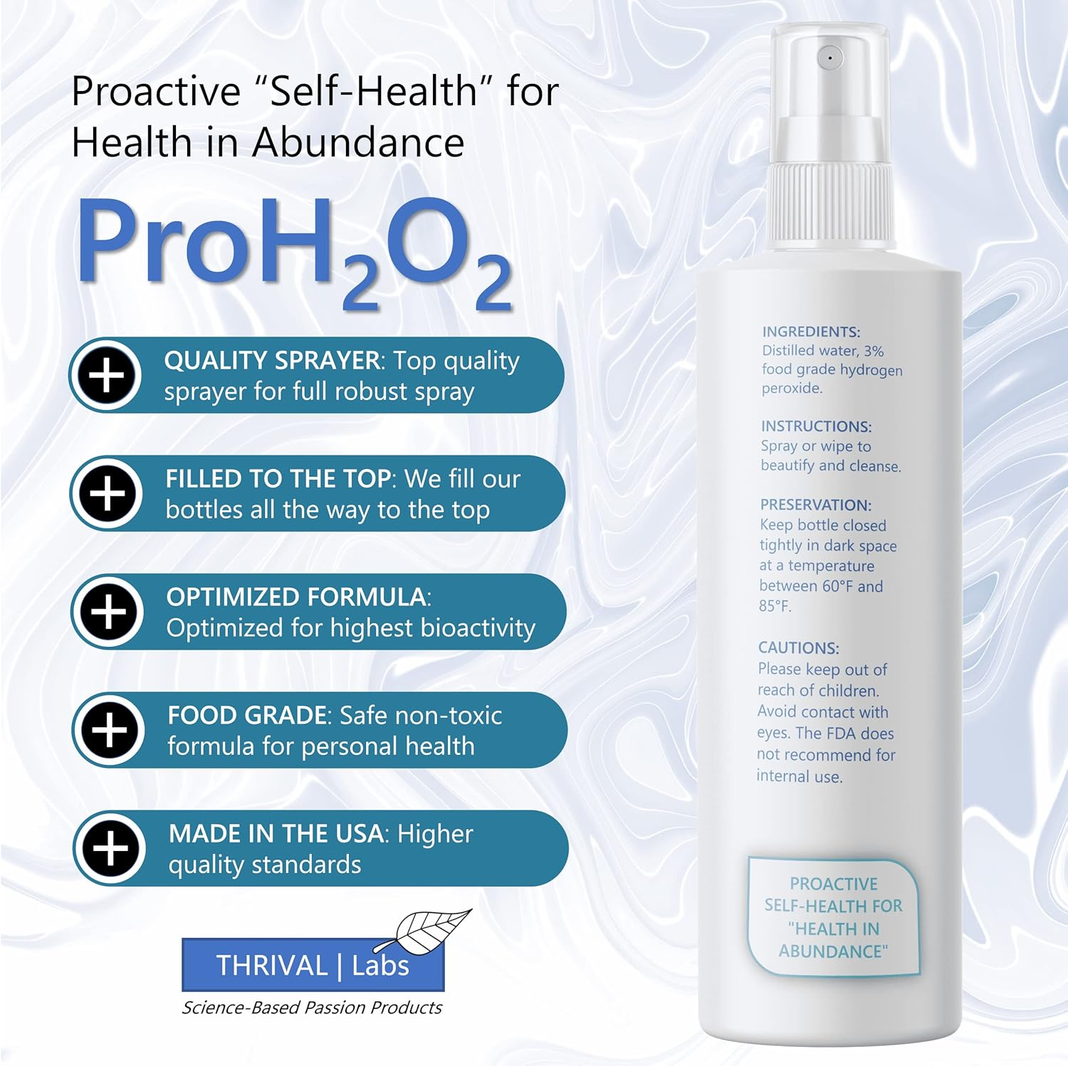 Proh2O2 Food Grade Hydrogen Peroxide 3%, Natural Cleaner by Thrival Labs, Spray Bottle, 8 Fluid Ounces image number 6