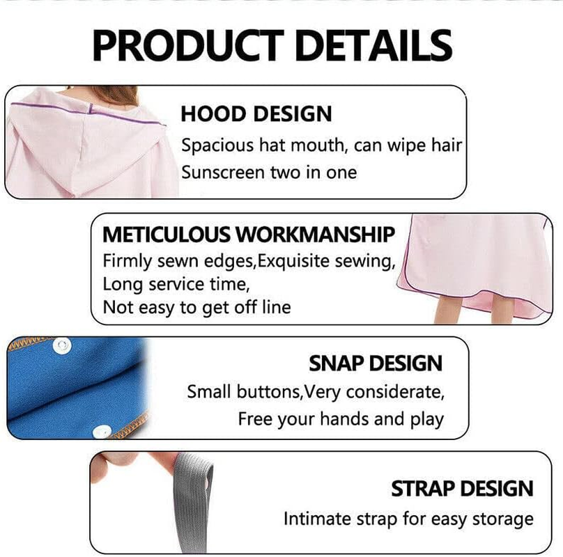 AIMALL Adult Changing Robe Towel Bath Hooded Quick Dry Beach Towel Poncho Bathrobe，Lightweight, One Size Fits Most, 43.3X35.4 Inches - Blue image number 5