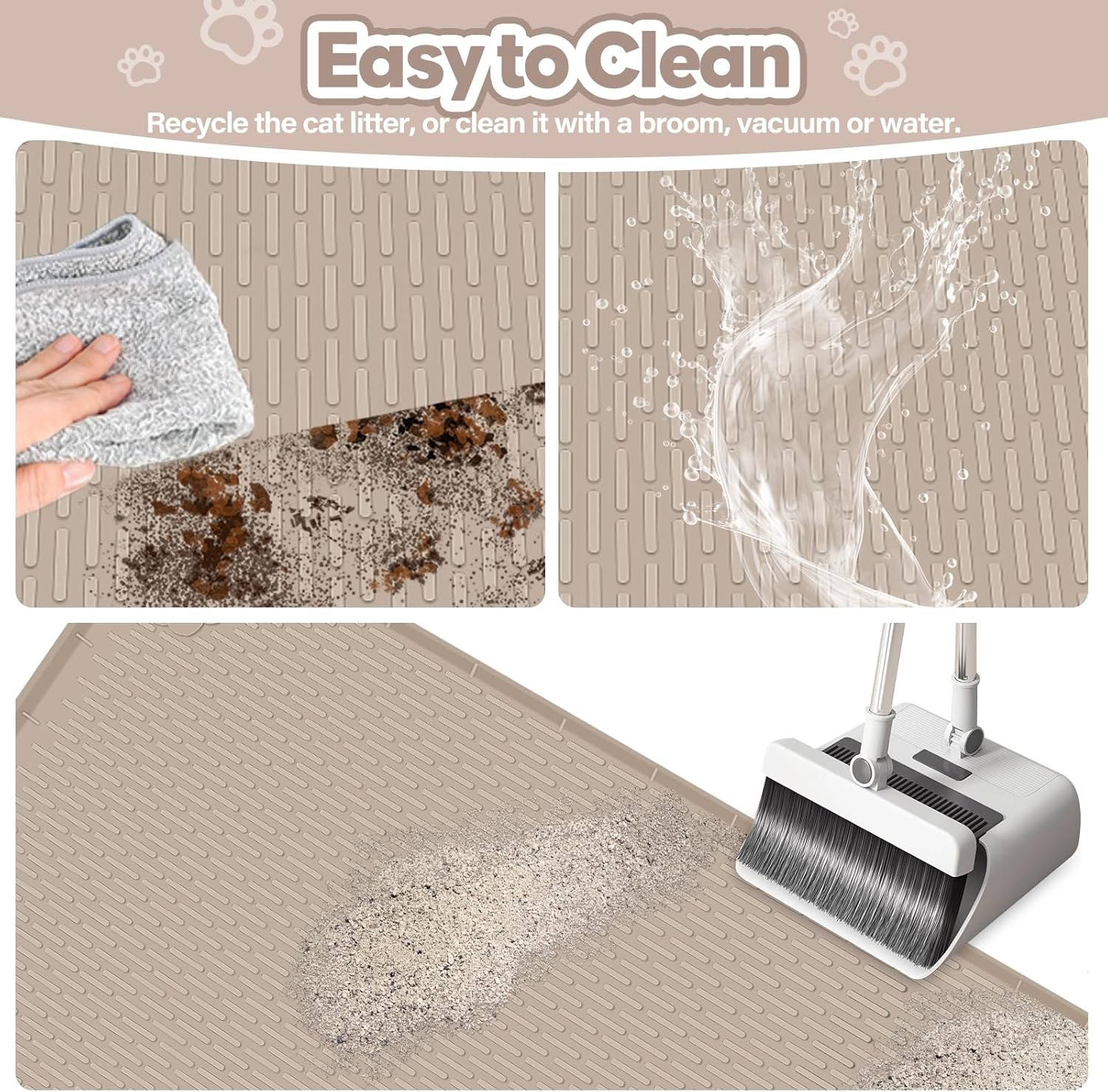 Bartuke Cat Litter Mat, Extra Large 40" X 28" Silicone Mat Litter Trapping Mat for Scatter Control, Soft on Kitty Paws, Easy to Clean (Khaki image number 3