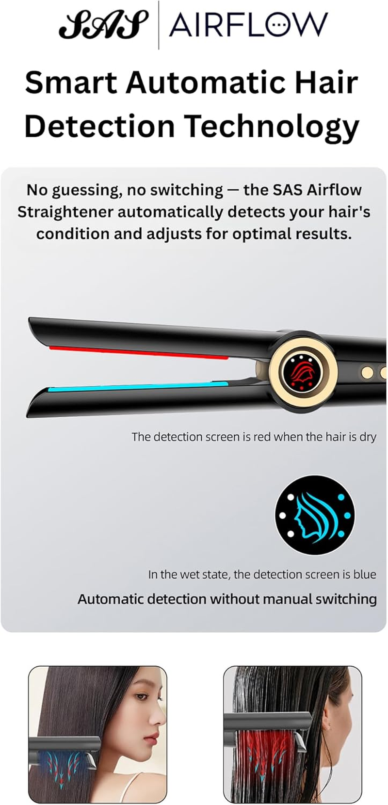 SAS Air Flow 2-In-1 Hair Straightener - Smart Moisture Detection, Negative Ions, No Preheat, Lightweight Design image number 5