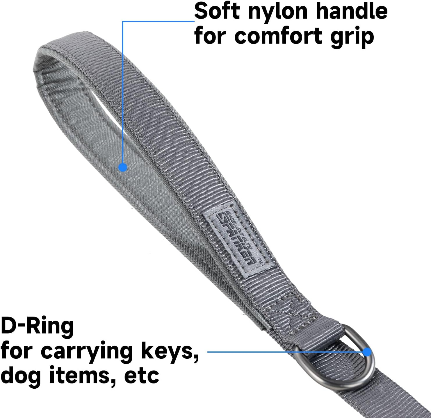 EXCELLENT ELITE SPANKER Tactical Bungee Dog Leash Military Dog Leash Adjustable Tactical Leash Elastic Leads Rope with 2 Control Handle (Grey) - Black image number 7