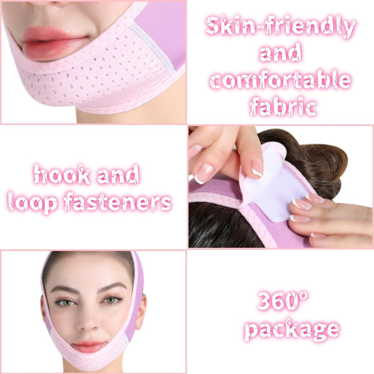 Reusable Zxjsisy Double Chin Slimmingbelt Breathable and Comfortable V-Shaped Facial Tape, Slimming Belt, Anti-Slip Chin Belt Suitable for Both Men and Women, Suitable for Sleep and Daily Use (Pink) image number 3