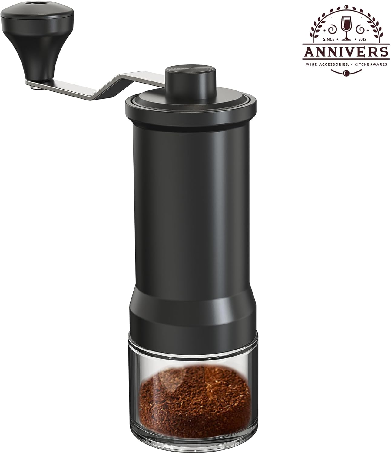ANNIVERS Manual Coffee Grinder Hand Coffee Bean Grinder Burr Grinder, Adjustable Coarseness Ceramic Burr Glass Jar Stainless Steel Crank Brush, for Espresso French Press Drip, Moulin &Agrave; Caf&eacute; Manuel image number 1