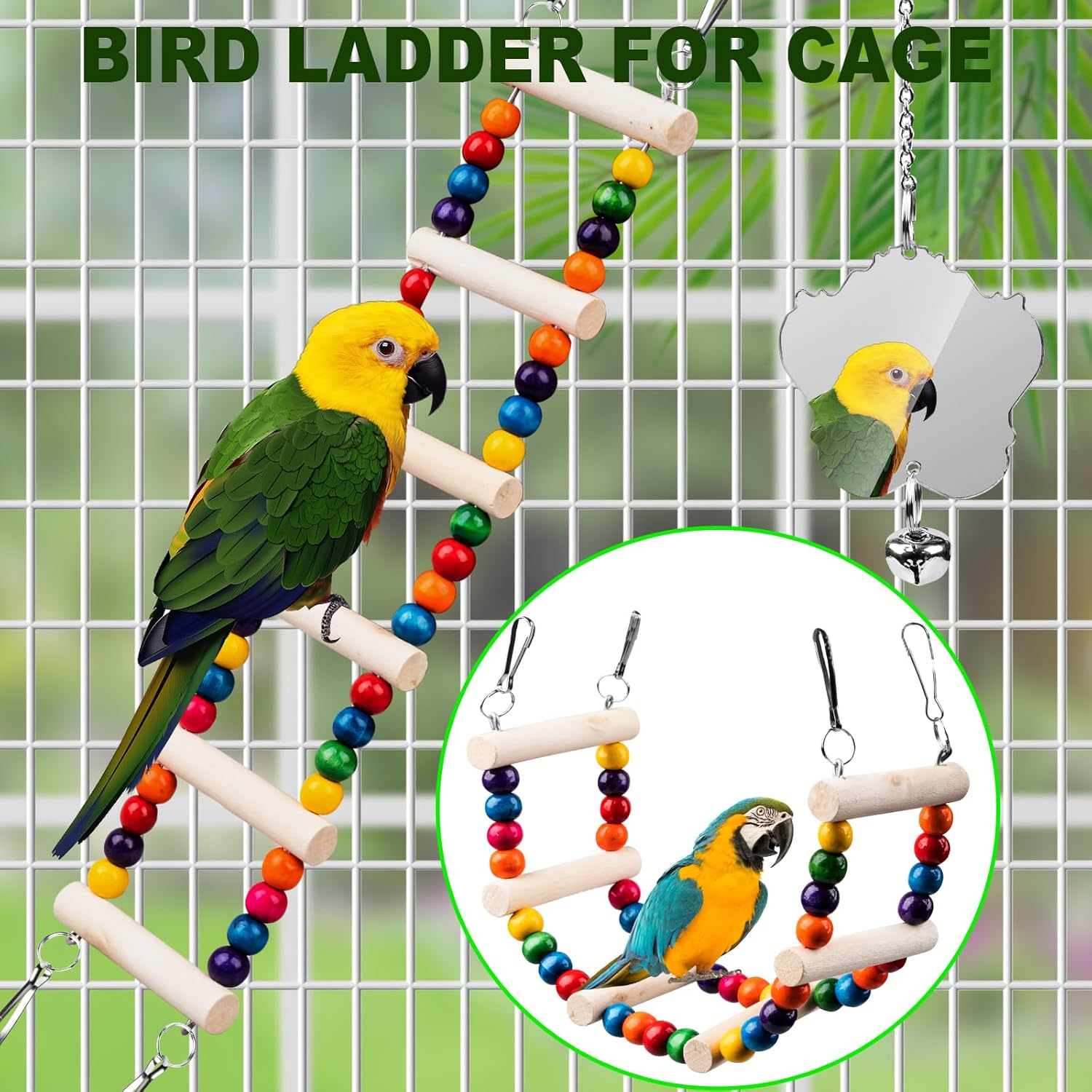 Bird Toys for Parakeets 7Pcs, Wood Parrots Budgie Cage Accessories, Bird Perch Swings for Small Conure Cockatiel Toys, Bird Ladder Swing for Parakeets Climbing 18'' image number 5