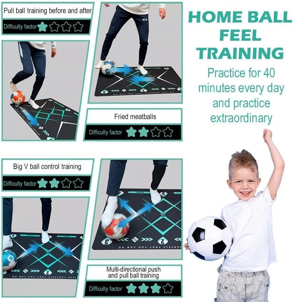 Football Training Mat with Adjustable Kick Trainer Belt 90X60Cm Non-Slip Silent Pad for All Ages Improves Speed, Agility, Strength & Skills - Footstep Training for Soccer Practice at Home or Field image number 3