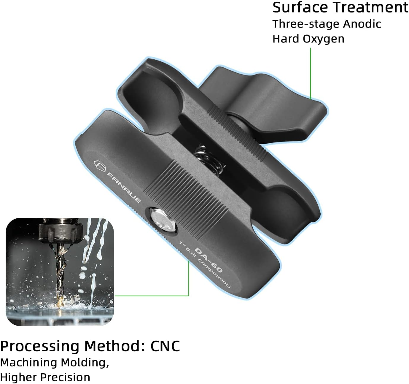 FANAUE Double Socket Arm Compatible with B Size 1" Ball Components for RAM Mounts (Short Arm) image number 2