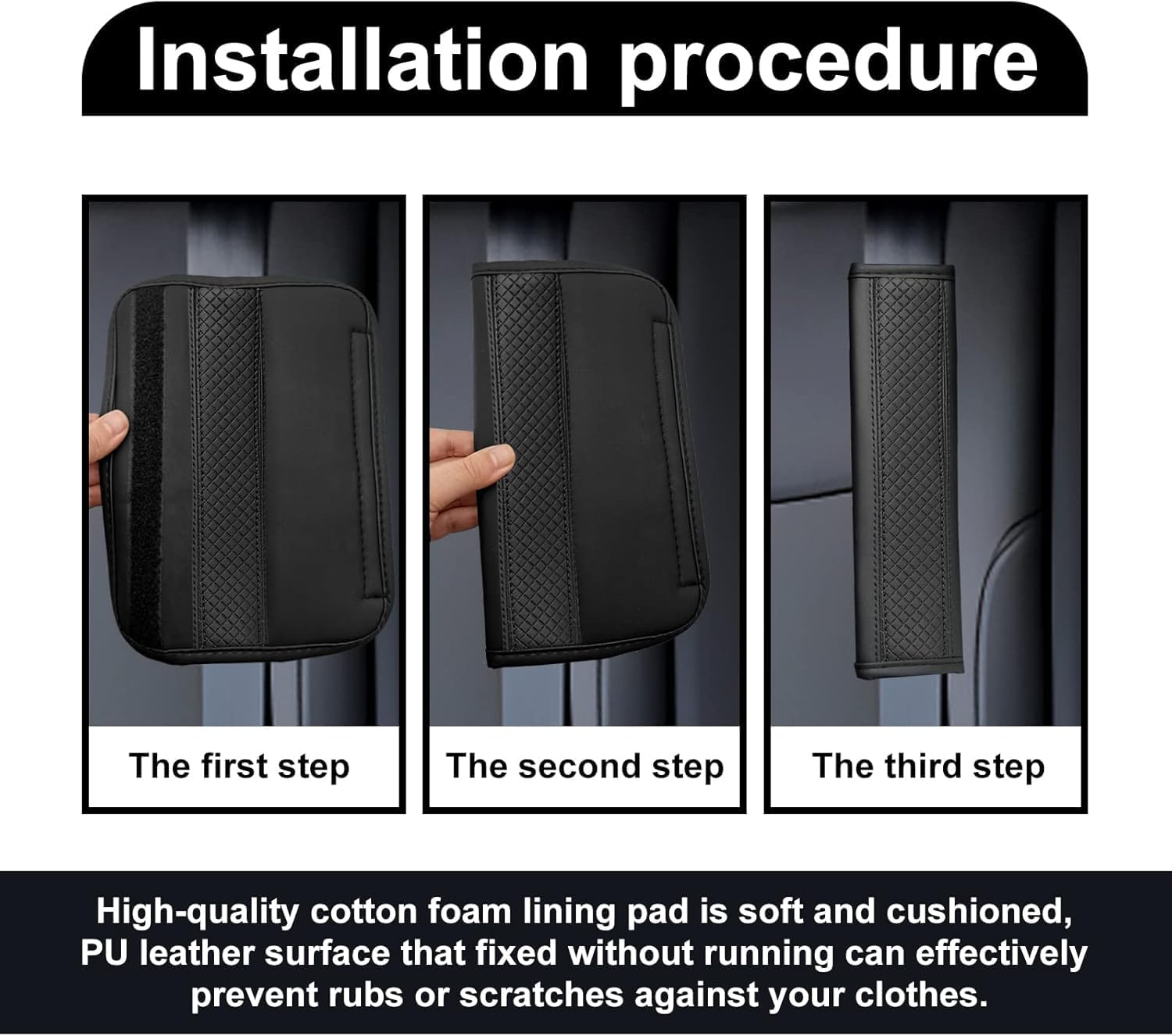 2Pcs Seat Belt Pads Leather Seat Belt Covers, Seat Belt Shoulder Pad to Protect the Shoulder and Neck, Universal Car Seat Belt Pad Cover, Apply to Automotive/Truck/Backpack Strap (Black, 6 * 23Cm) image number 1