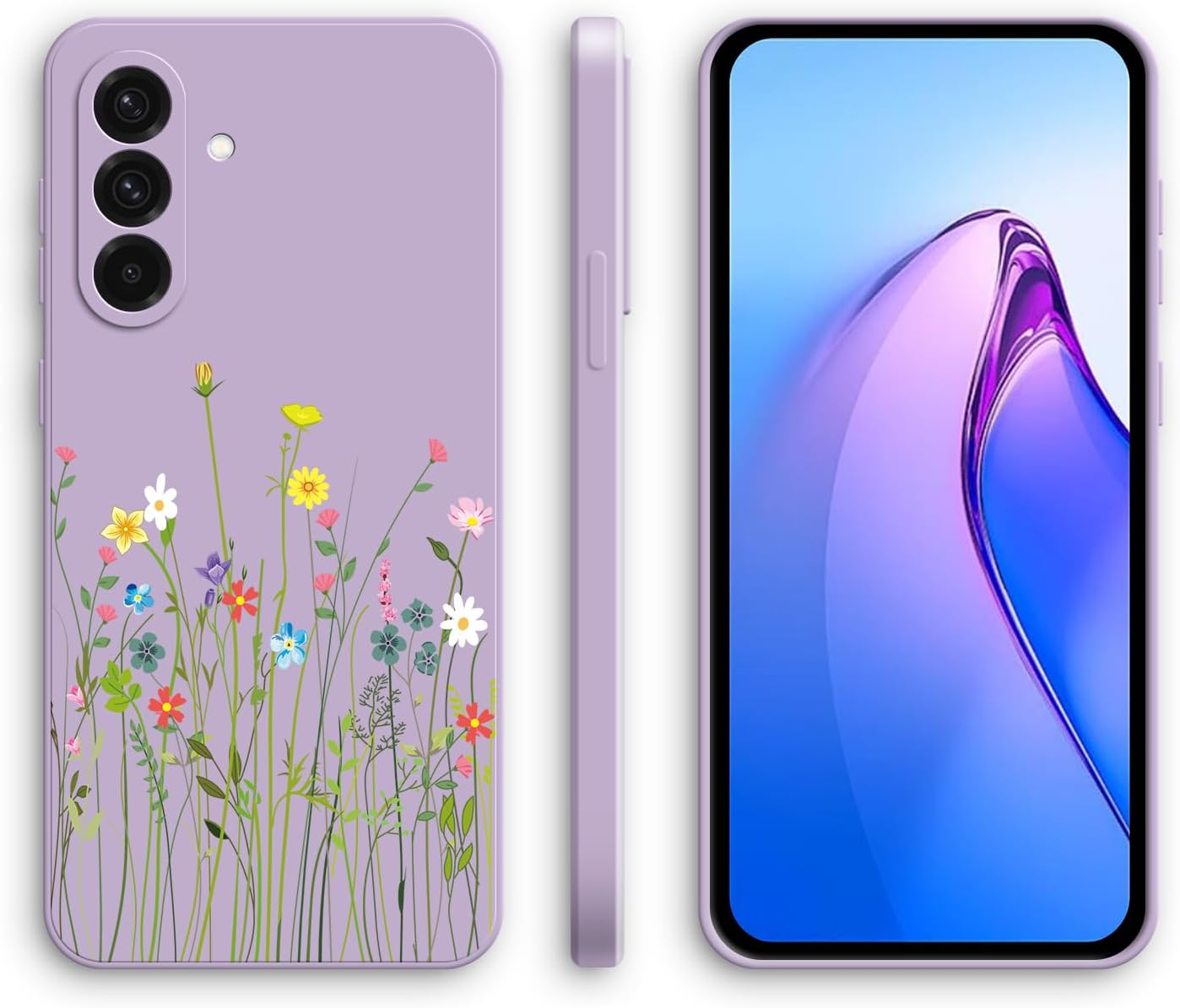 XINYEXIN Silicone Case for Samsung Galaxy A56 5G with Cute Pattern Ultra Thin Straight Edge Soft Silicone Mobile Phone Case Shockproof Protective Case - Lavender, White