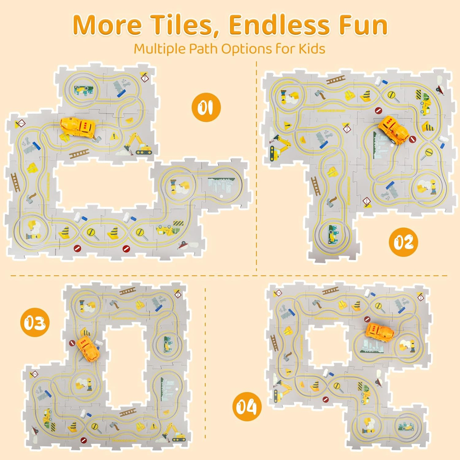 Construction Car Puzzle Track Race Playset for Kids, Puzzle Mat Rail Train Vehicle STEM Montessori Toys, DIY Road Builder Board Game Educational Gift Toys for 3 4 5 6 7 Year Old Boys image number 5