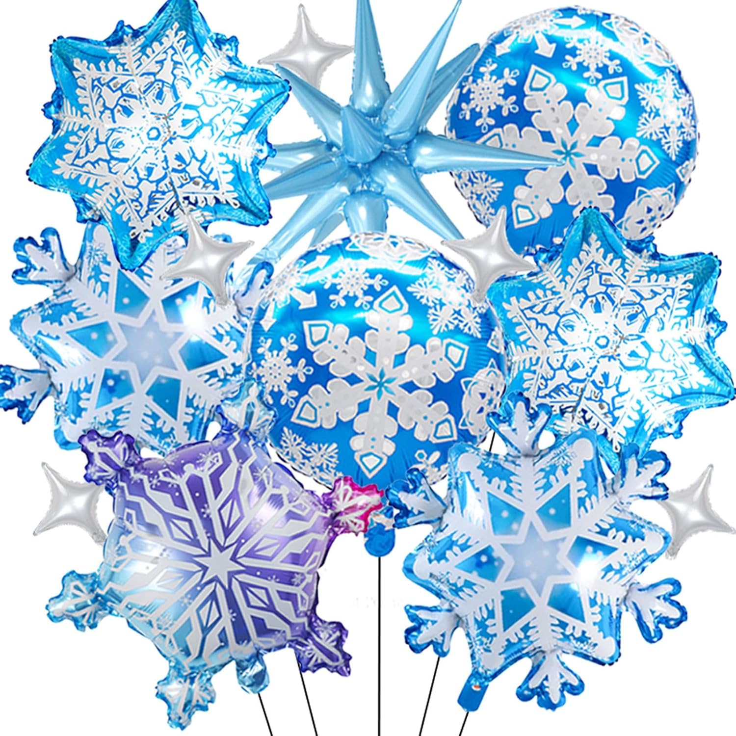 18Pcs Snowflake Large Blue Spiky Star Foil Balloons for Birthday, Baby Shower, Wedding, Princess Party, Winter Wonderland Party Decorations Supplies image number 4