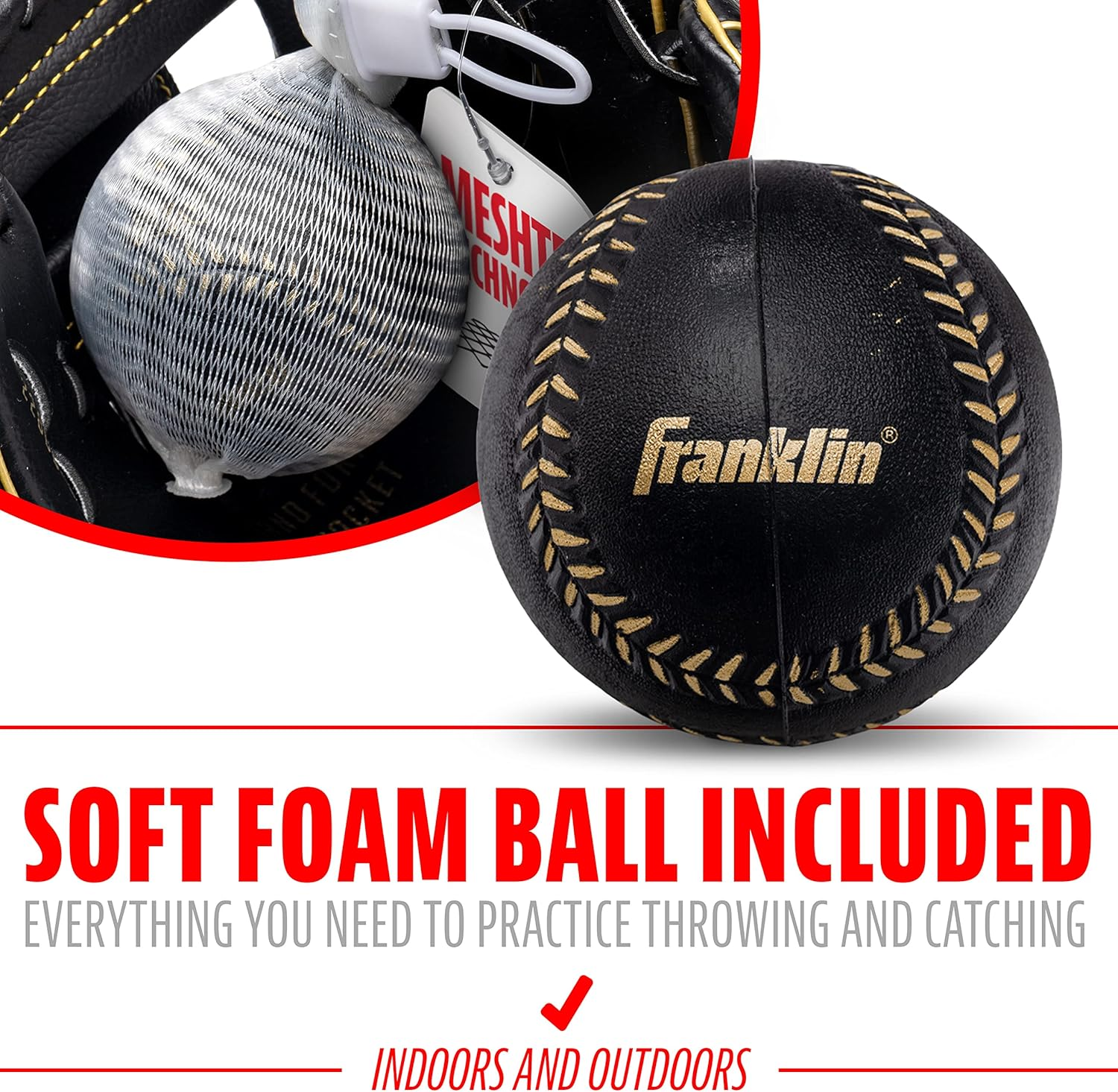 Franklin Sports Kids Baseball Glove + Ball Sets - Meshtek Youth Teeball Gloves for Kids + Toddlers - Left + Right Hand Throw Mitts + Glove Sets with Foam Balls - Boys + Girls Gloves - 9.5" Inch image number 3