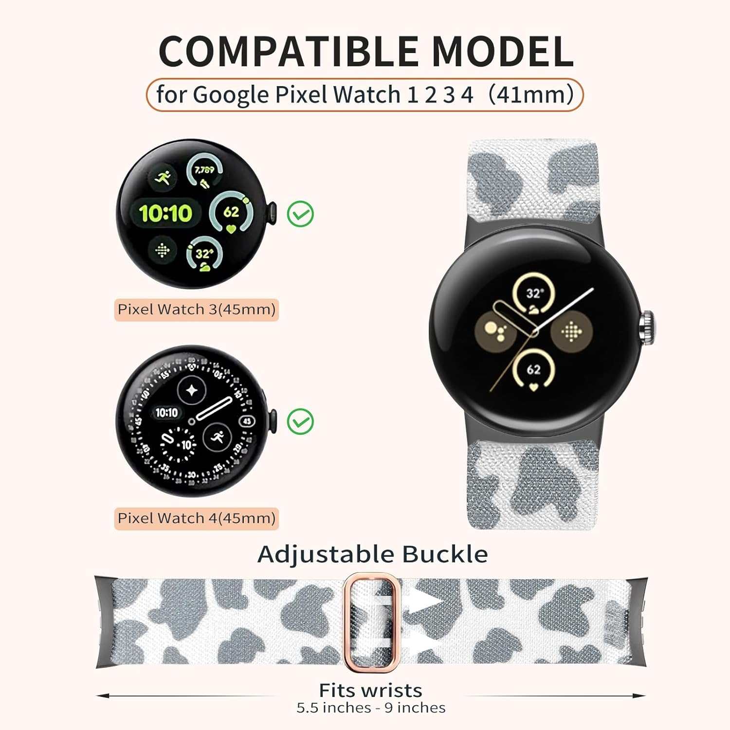 Zspoly Nylon Band Compatibel with Google Pixel Watch 2/1/3 4 (41Mm) Google Pixel Watch 4 3 （45Mm）,Elastic Adjustable Bands for Men/Women image number 5