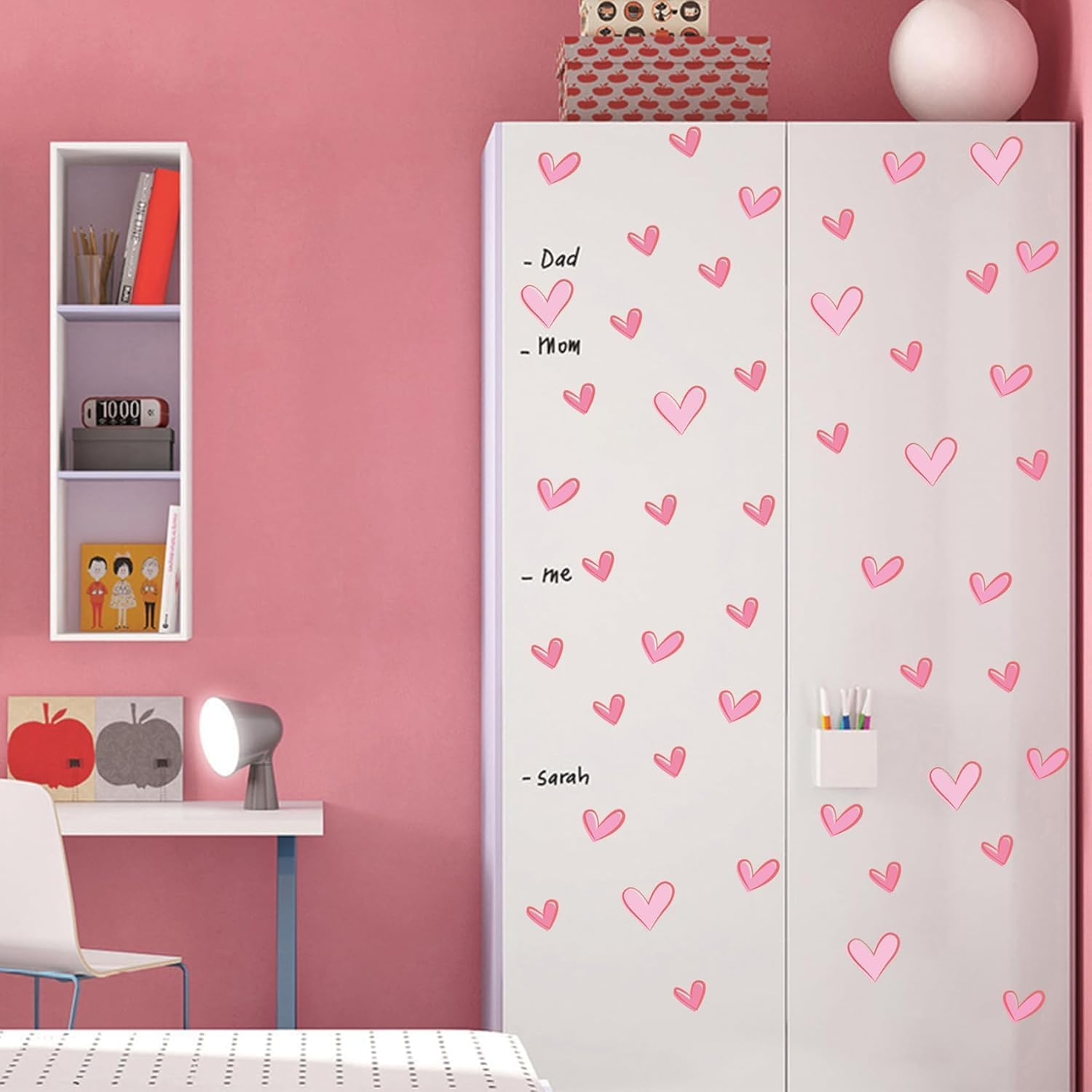 84PCS Heart Wall Decals Peel and Stick, Heart Shape Wall Stickers for Girls Room, 84PCS Heart Shape Wall Decals, DIY Removable Pink Wall Stickers for Girls Room image number 3