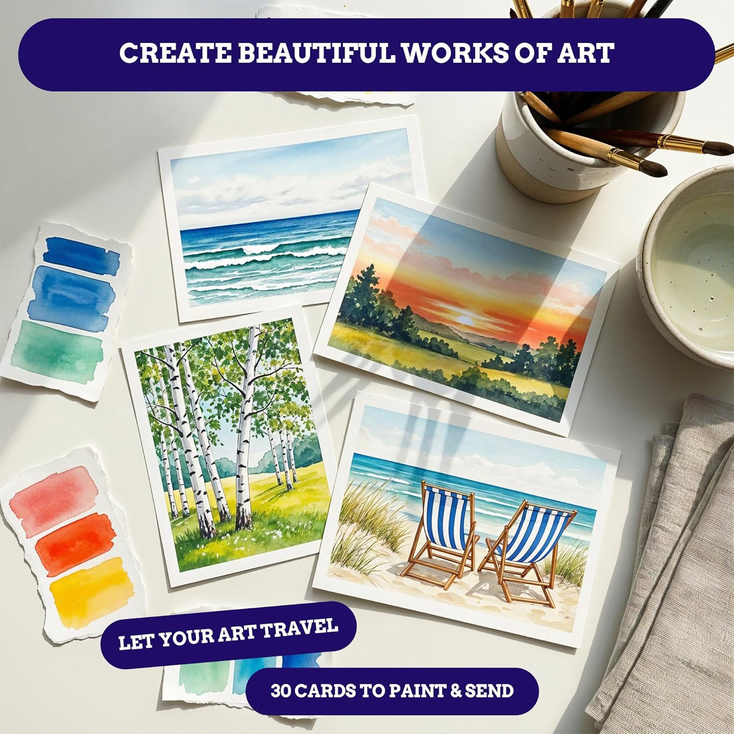 Mikkelhus Watercolour Paper A6-25 Sheets Watercolour Pad 300 G/M&sup2; - Watercolour Postcards Blank - Ideal for Watercolour, Sketching & Crafts - DIN A6 Format (10.5 X 14.8 Cm) image number 2