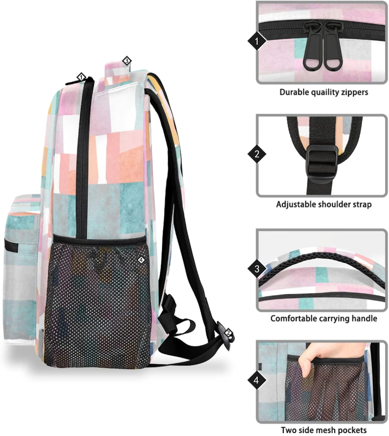 Tropicallife Abstract Watercolor Pattern Backpack Lightweight Waterproof Rucksackmodern Style Stylish Backpack for Man Women image number 4