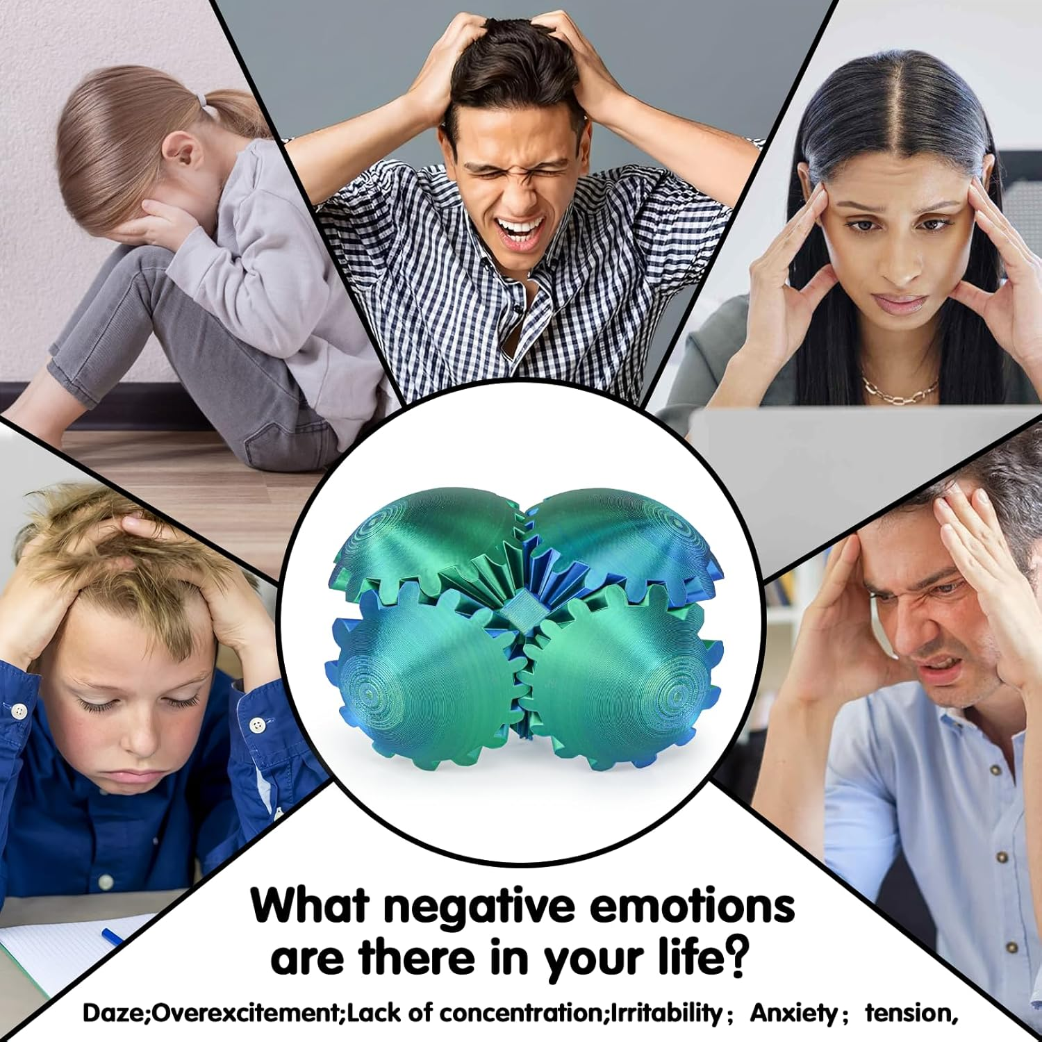 Gear Ball 3D Printed Spin Ball or Cube Fidget Toy,Gear Sphere Fidget Toy,Fidget Ball Gear Toy for Stress and Anxiety Relief, Stress Ball Gearsphere Desk Toy for Adults & Kids(Blue Green,8Cm)