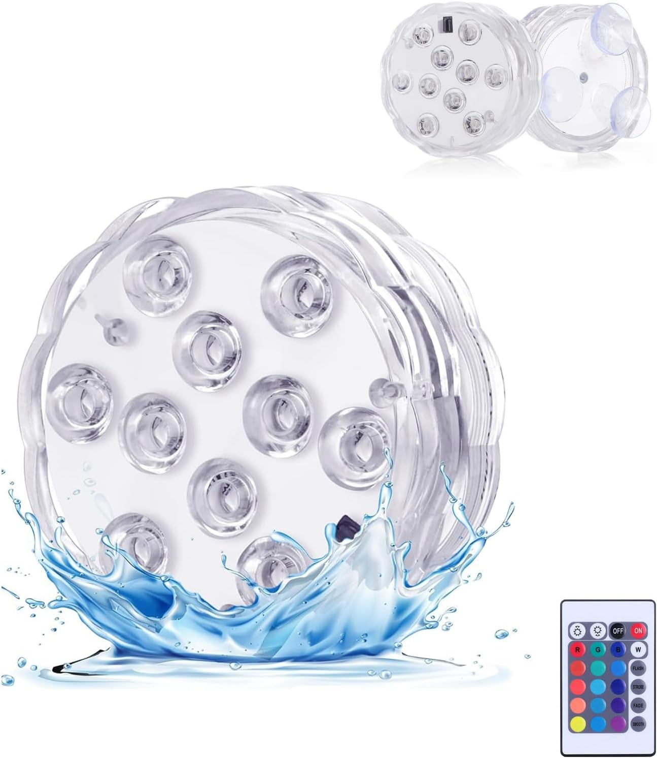 Lyvixora Pool Light, Hot Tub Lights, Submersible LED Lights Remote Control Battery Powered, RGB Multi Color Changing Waterproof Light for Vase Base, Spa, Aquarium, Pond, Hot Tub, Decoration, Party image number 2