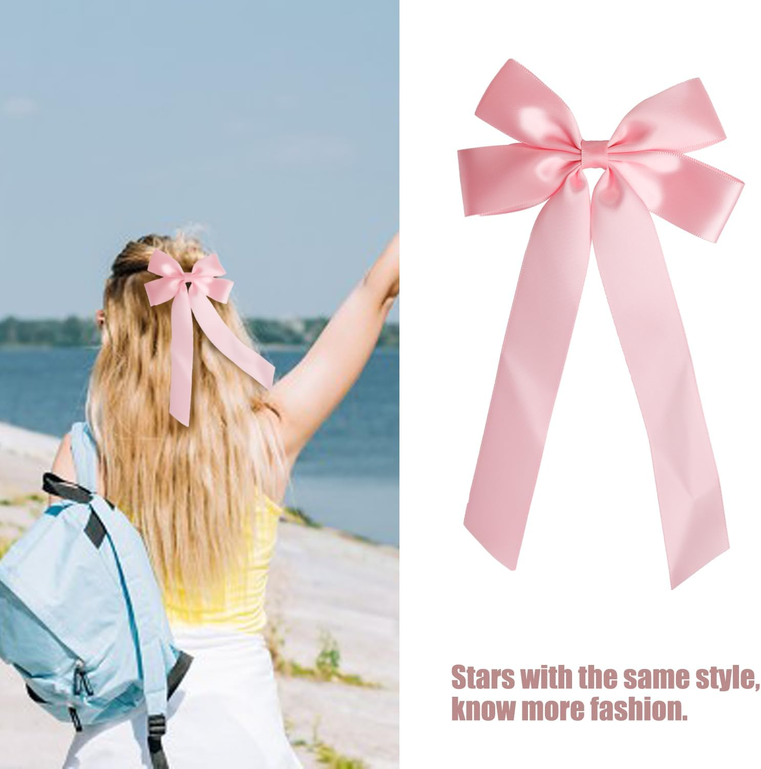 2Pcs Pink Hair Bows for Women,Hair Ribbon Hair Bows with Long Tail,Cute Hair Barrettes with Bow Accessories,Adorable Long Hair Accessories, Valentine'S Day Accessories for Women Girls Kids image number 4