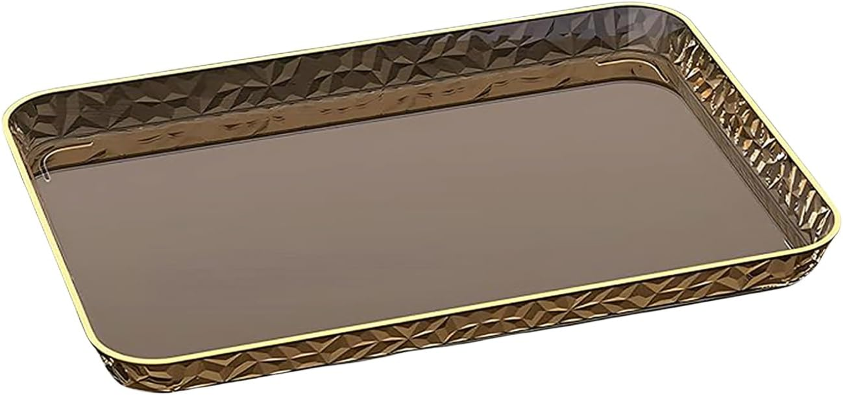 Fkereg Rectangular Food Serving Tray with Raised Gold Embossed Rim, 37 X 25.7 Cm Reusable Plastic Party Platters Plates, Decorative Fast Food Cafeteria Tray for Tea Fruits Desserts Appetizer, White