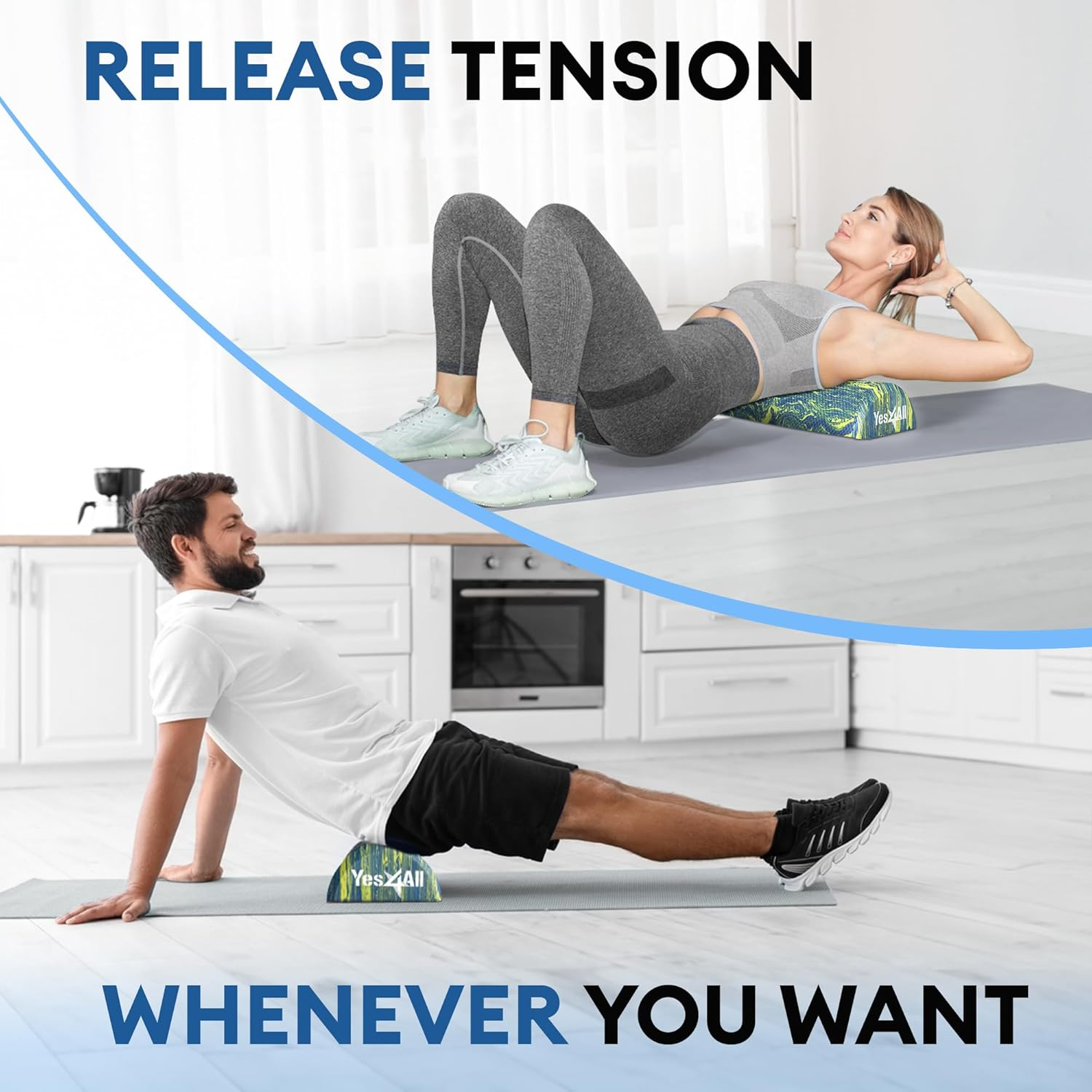 Yes4All Medium-Density EVA Foam Roller for Physical Therapy Half Yoga Back Roller for Muscle Massage, Back Pain Relief - 36-Inch - Blue image number 2