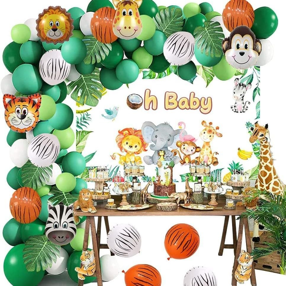 Jungle Party Balloons Garland Kit,Safari Animal Balloon, Animal Foil Confetti Balloon Arch Palm Leaves Set for Jungle Theme Birthday Decorations, Safari Woodland Birthday Party Supplies. image number 3