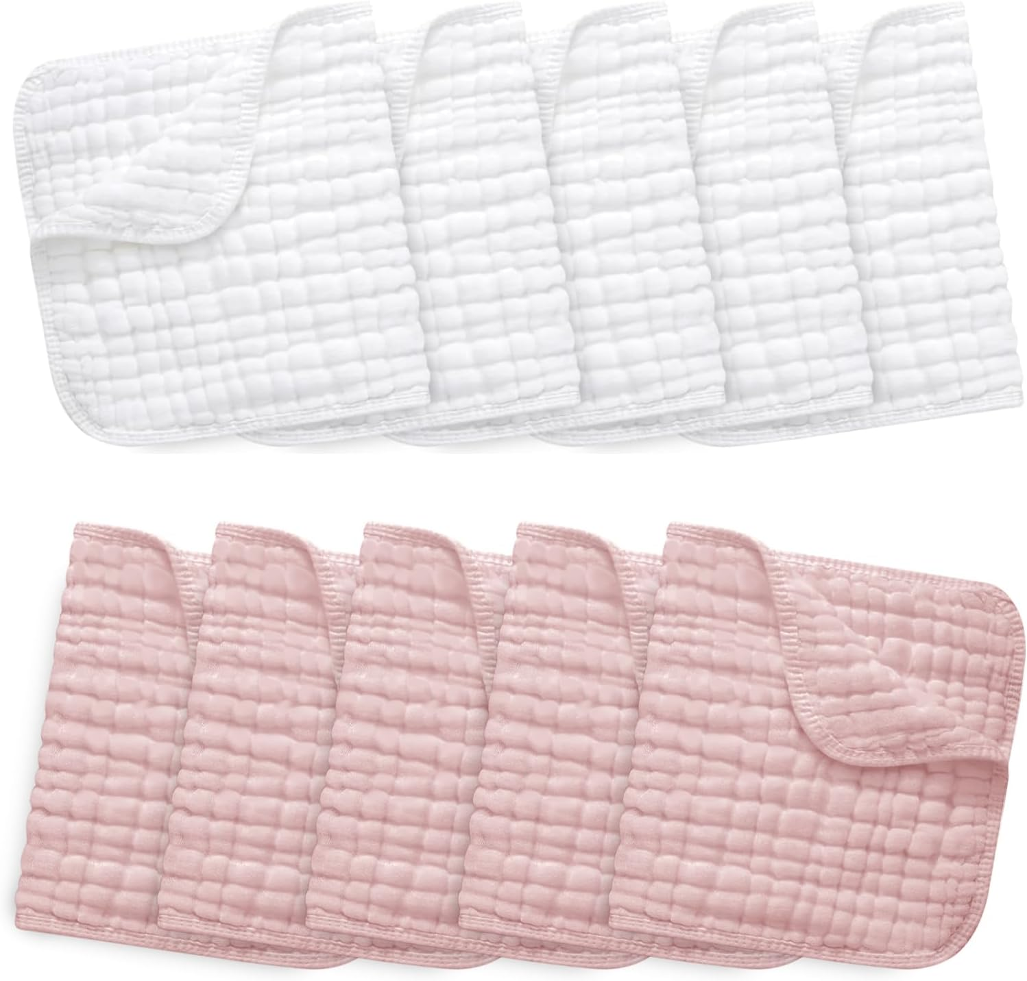 10 Pack Muslin Burp Cloths 100% Cotton Large 20''&times;10'' Thickened Baby Burp Cloths Super Soft and Highly Absorbent, Newborn Washcloth (Pink)