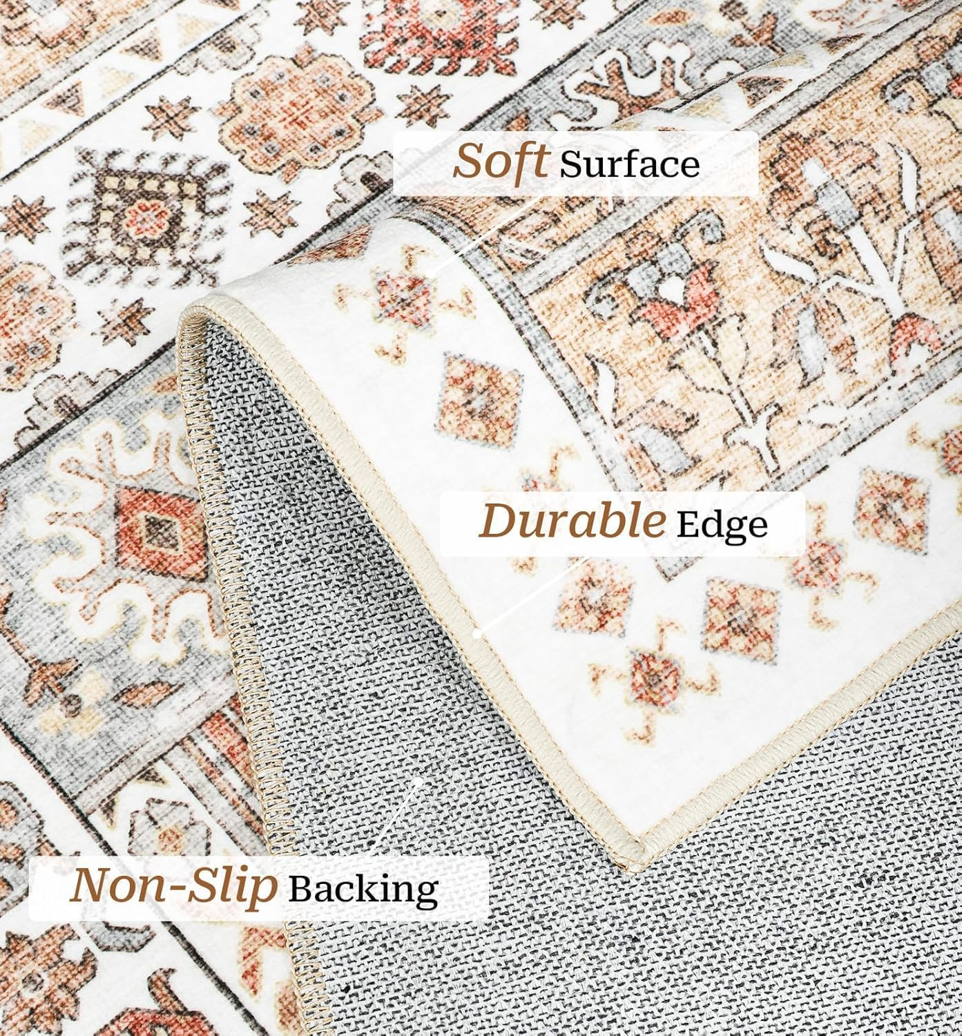 ZALLUC Premium Soft Faux Velvet Area Rug 230X160Cm with Vintage Design Washable Area Rug with Non Slip Rugs for Living Room Bedroom Rug Carpet Stain Resistant, Home Decor Office Boho Rug image number 4