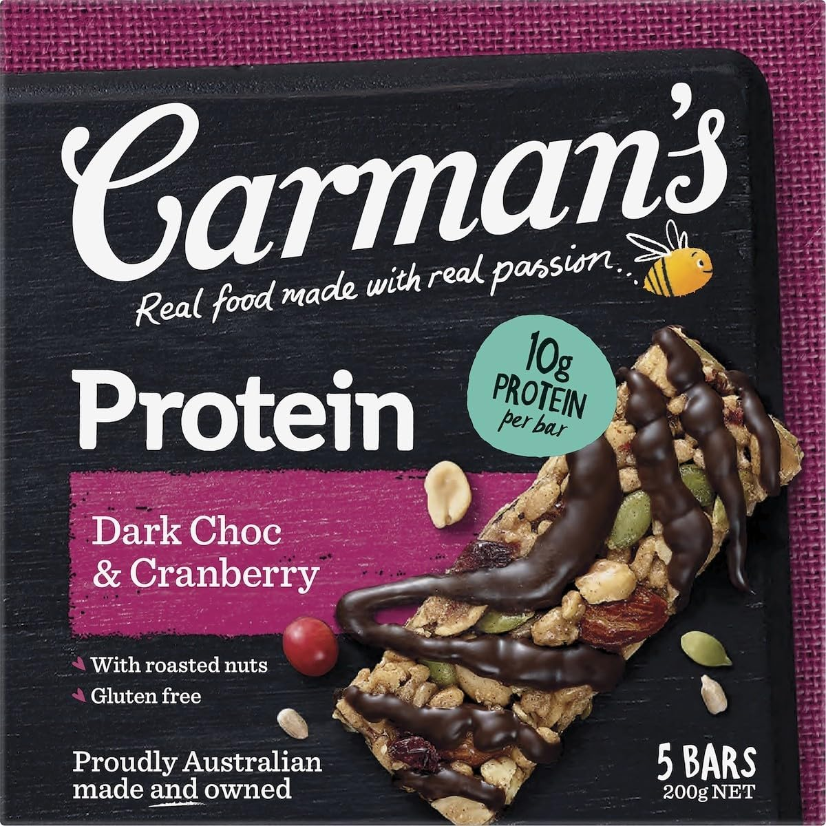 Carman'S Gourmet Protein Bar Dark Choc & Cranberry, 200 G image number 6