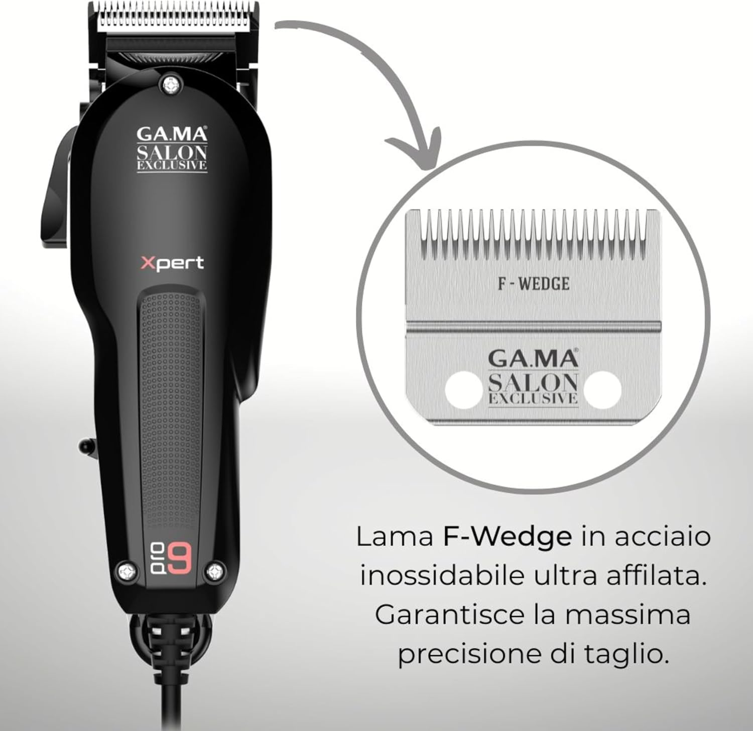 Gama Italy Professional PRO9 XPERT - Professional Men'S Hair Trimmer - Magnetic Motor - Cut between 0.8 and 3.8 Mm - 4 Guide Combs Included (3, 6, 10, 13 Mm) image number 3