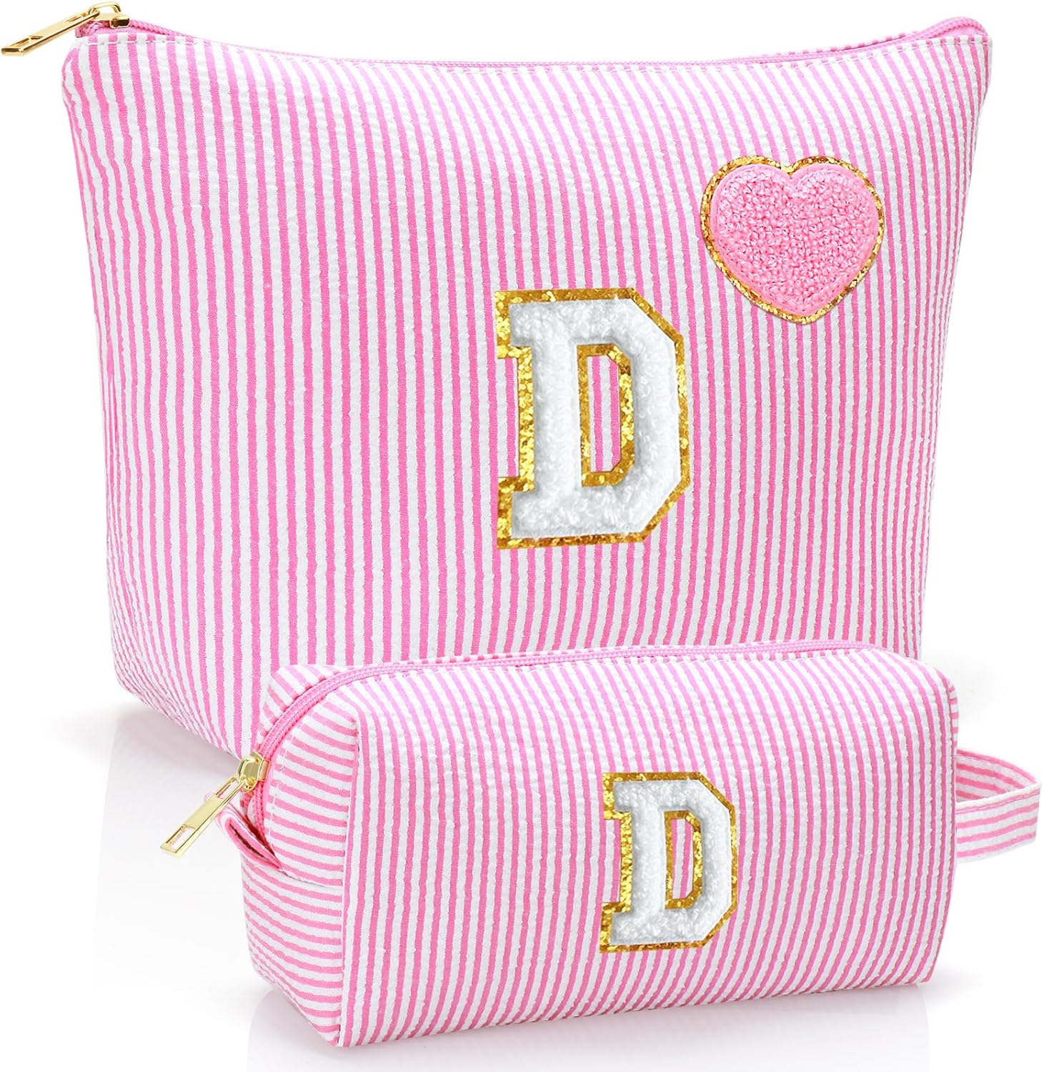 YILANCOL Initial Makeup Bag Personalized Preppy Cosmetic Bag Trendy Toiletry Travel Bag for Teen Girls Kids Women Letter Makeup Pouch Purse Holiday Gifts Birthday Christmas Gifts 2Pack, Pink image number 2