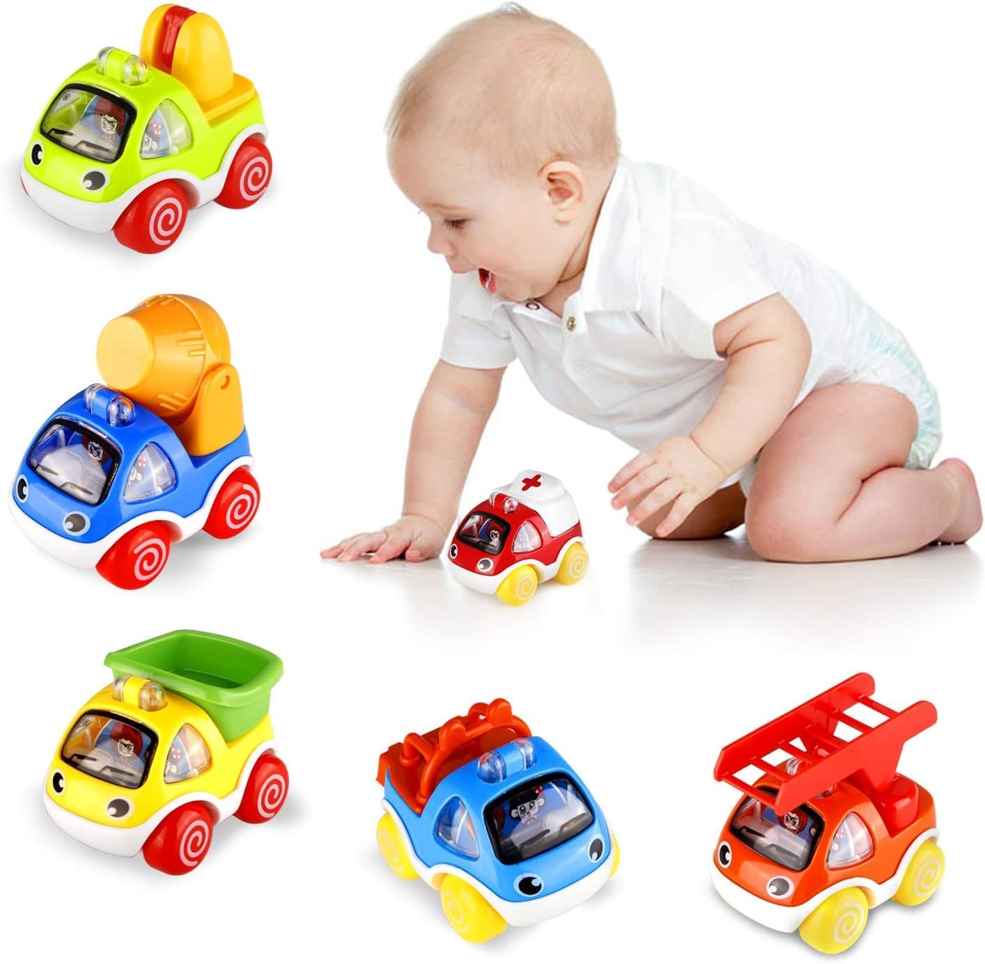 Pull Back Cars, Toy Cars for Toddlers, Push and Go Vehicles Toys Friction Powered Car Toys Christmas Birthday Present for Kids, Boys and Girls (6 Pcs) image number 1