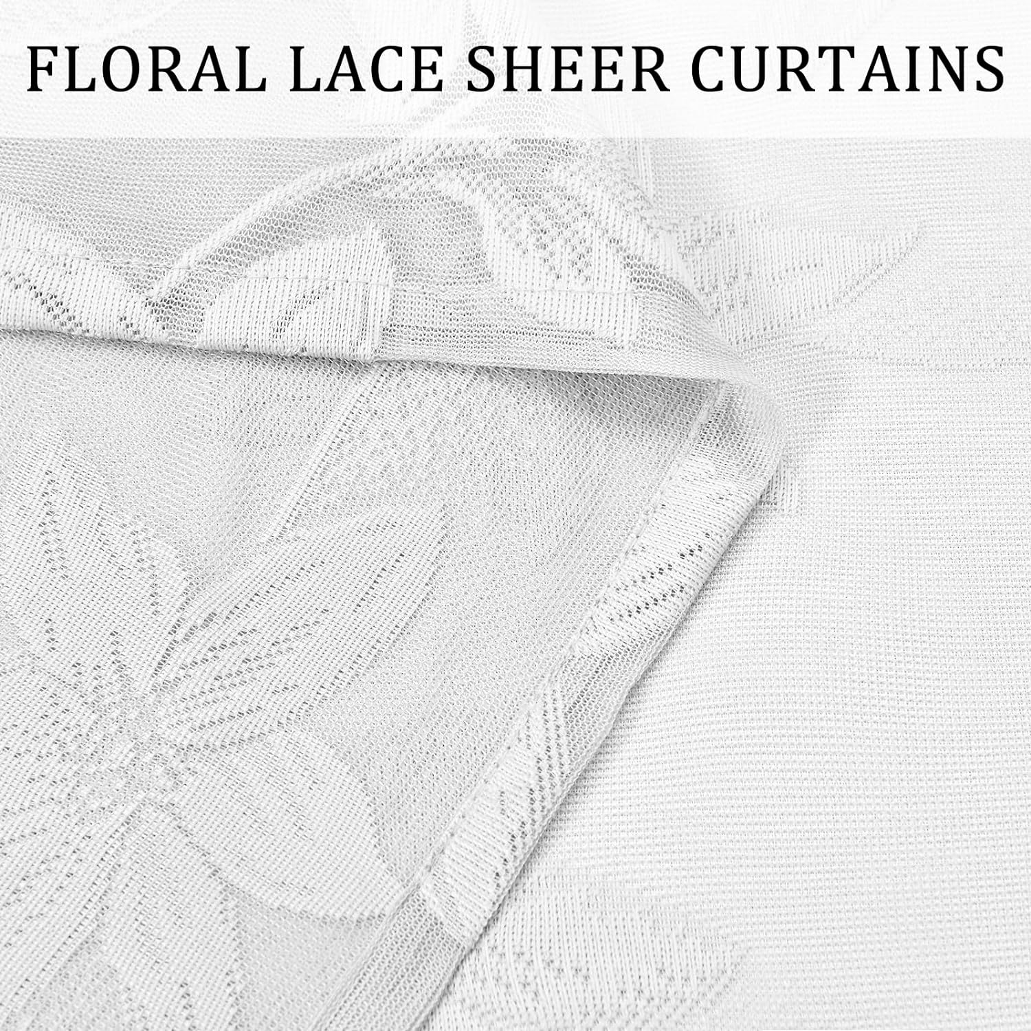 DWCN Sheer Curtains White Floral Lace Curtains Rod Pocket Window Curtains Drapes for Bedroom, Each W132 X D213 Cm, Set of 2 Panels image number 7