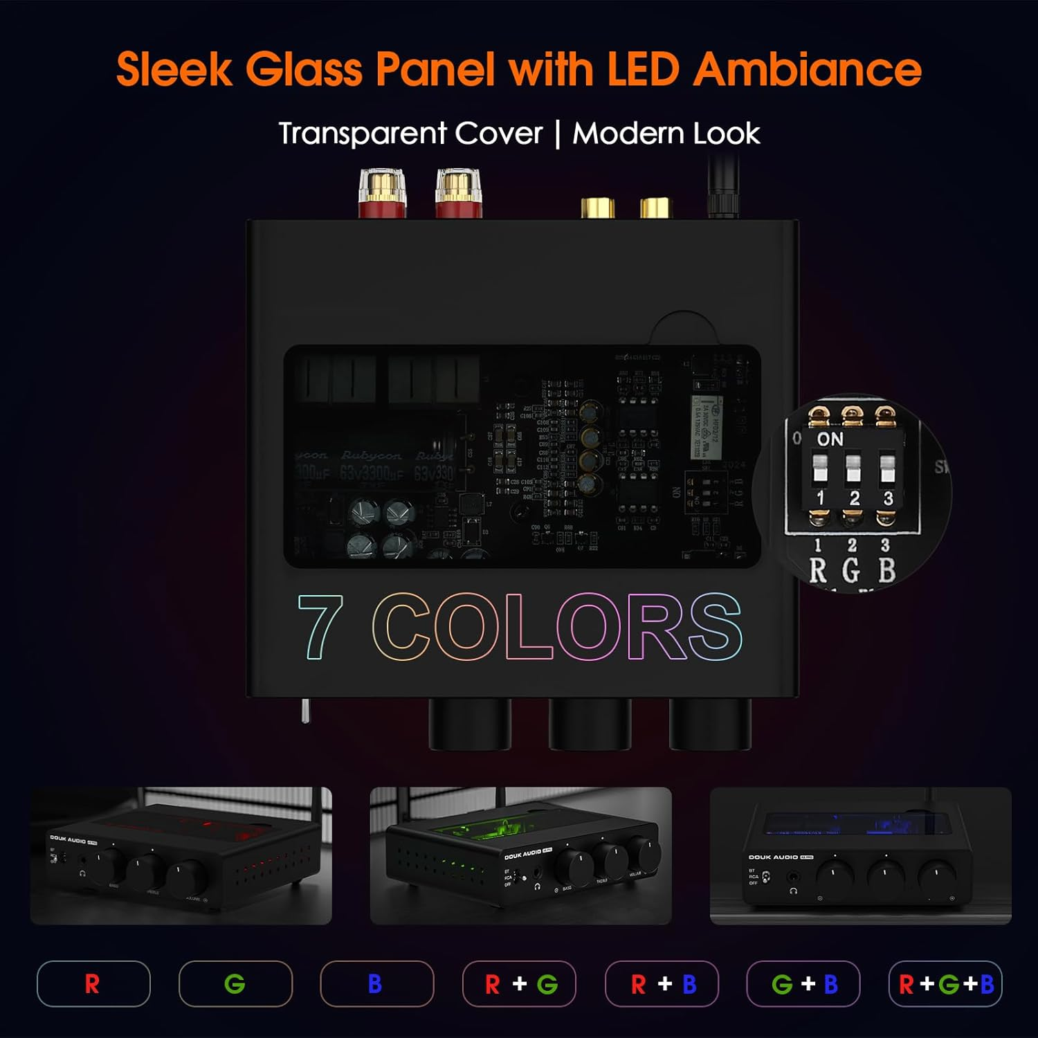 Douk Audio 2 Channel Bluetooth Amp: Hifi Stereo Amplifier | 300W&times;2 TPA3255 | Class D PFFB | Bass Treble Control | Headphone Out for Home Theater, Bookshelf Speakers (32V PSU) image number 1