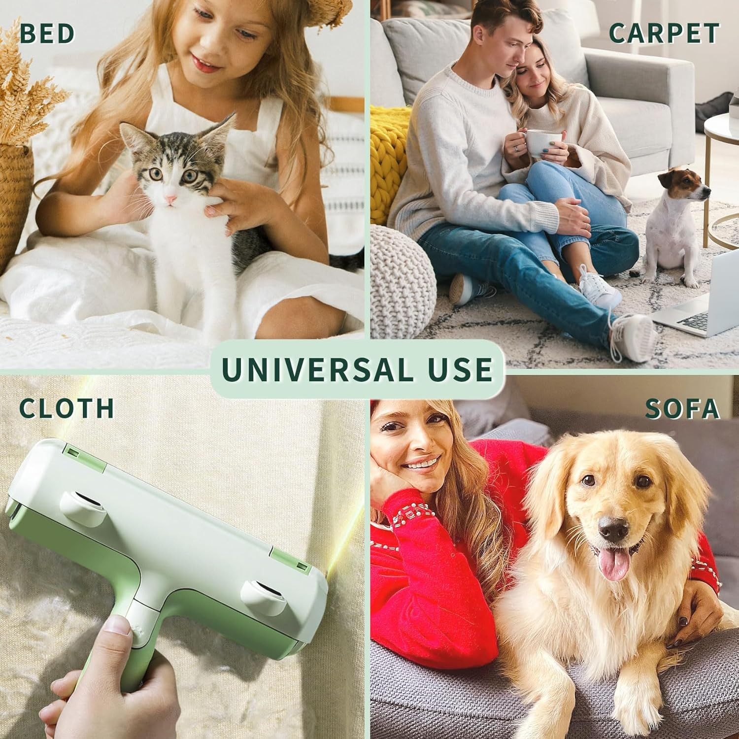 Pet Hair Remover Roller, Self-Cleaning Lint Roller - Dog & Cat Fur Remover for Sofa, Bed, Carpet, Furniture, Car Seat and More