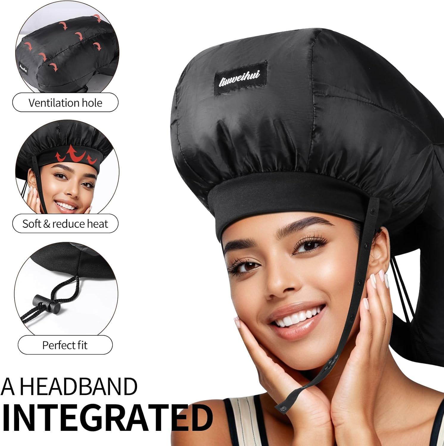 2025Ultimate Hooded Hair Dryer Cap, Hair Dryer Bonnet Attachment for Curly Hair， Your Ideal Hair Diffuser Solution-Large Capacity Hair Dryer Cap for Quick Styling of Curly Hair (Black) - Starry Night Black image number 5
