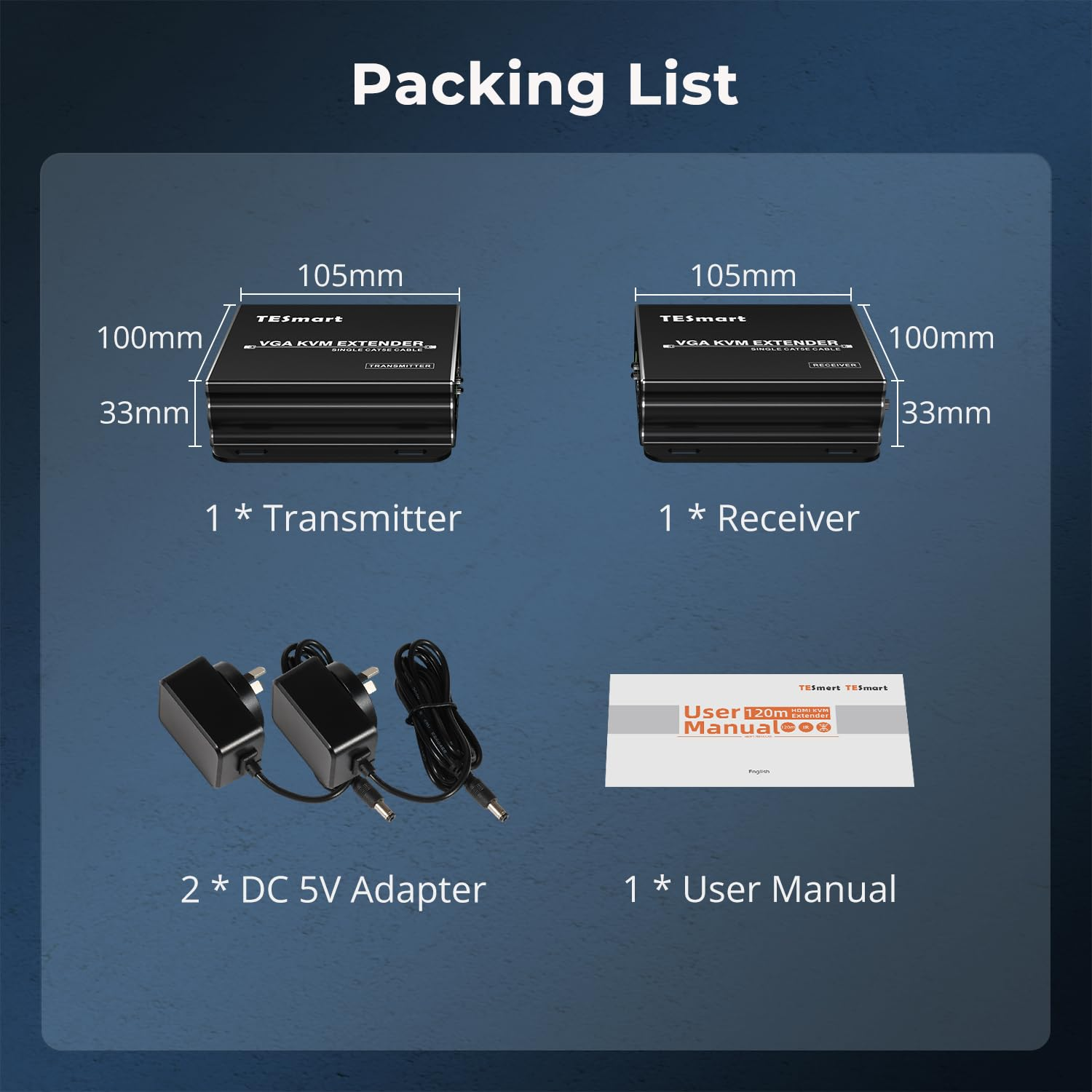 Tesmart VGA KVM Extender Use Single UTP Cable Cat5E/6 to Extend Transmission Distance-Up to 984 Ft-1080P HD with EDID Management for Mouse and Keyboard Control Device Signals(Transmitter and Receiver) image number 1