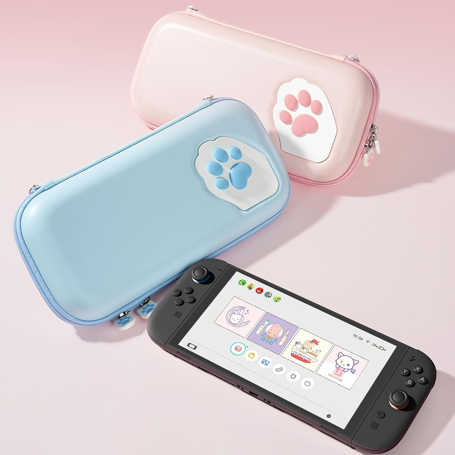 Geekshare Portable Carrying Case Compatible with Switch 2 (2025), Hard Storage Bag with 12 Game Card Slots, Cat Paw Travel Case for Switch 2 Console and Accessories (Pink) image number 5